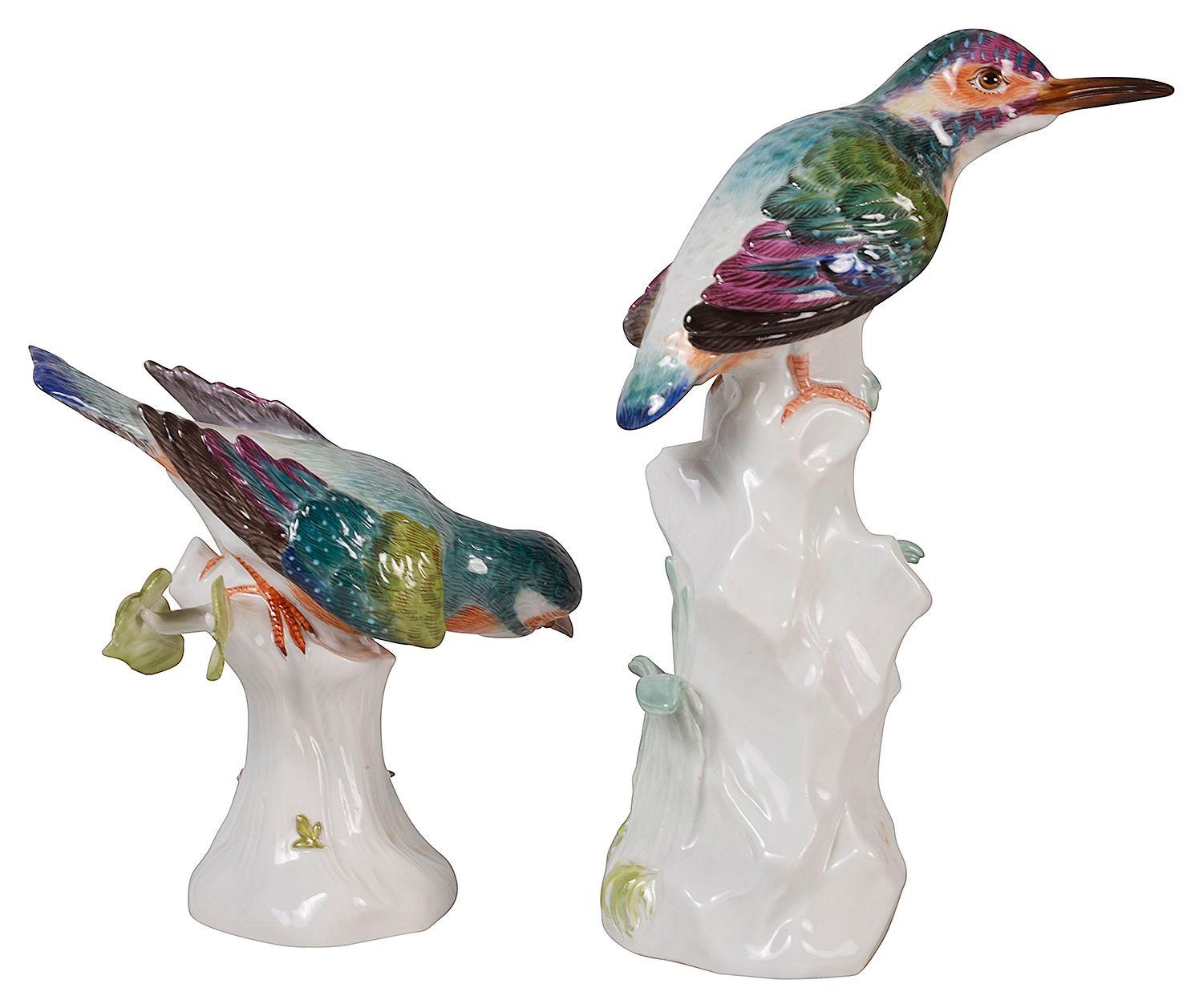 Hand-Painted Pair of Meissen Kingfishers For Sale