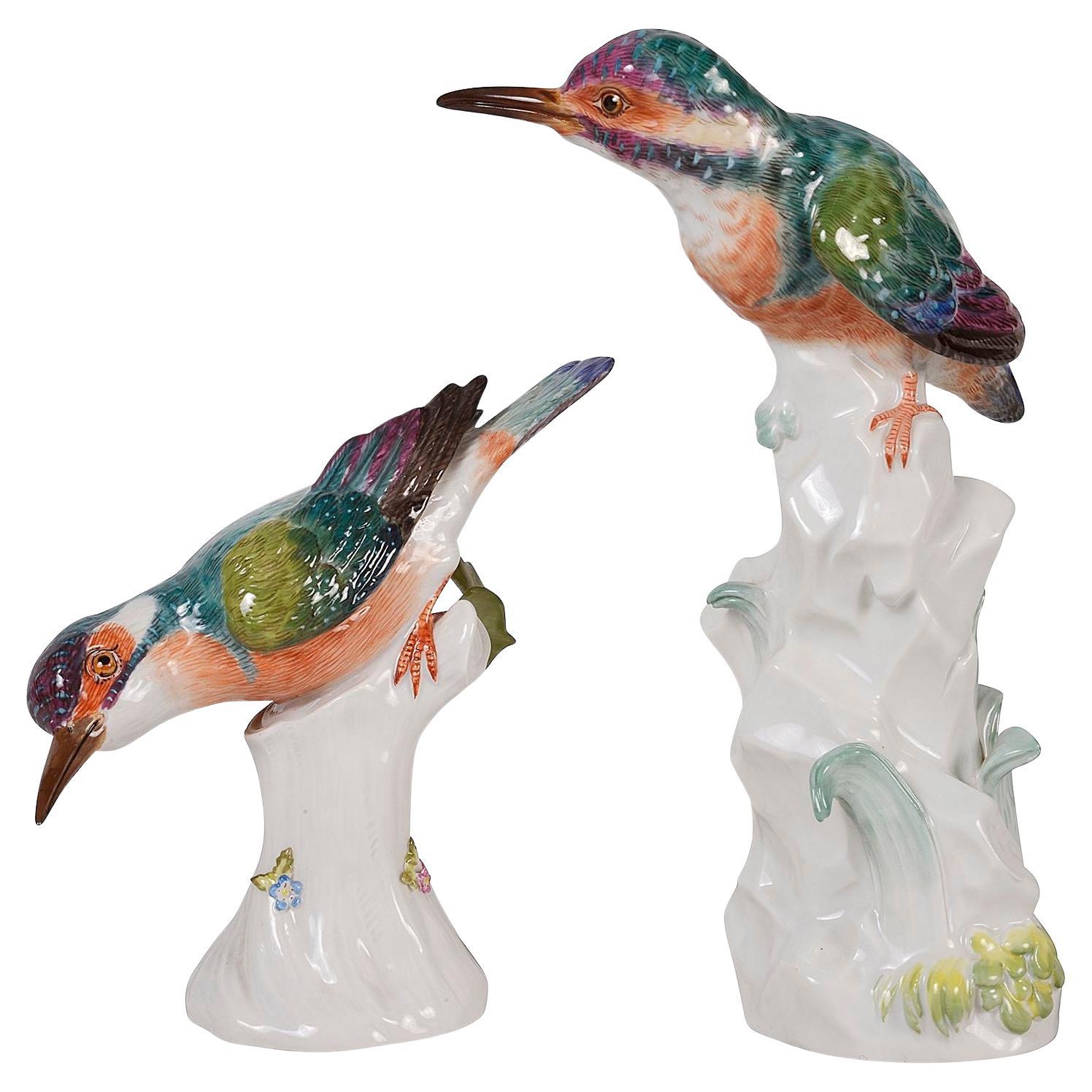 Pair of Meissen Kingfishers For Sale