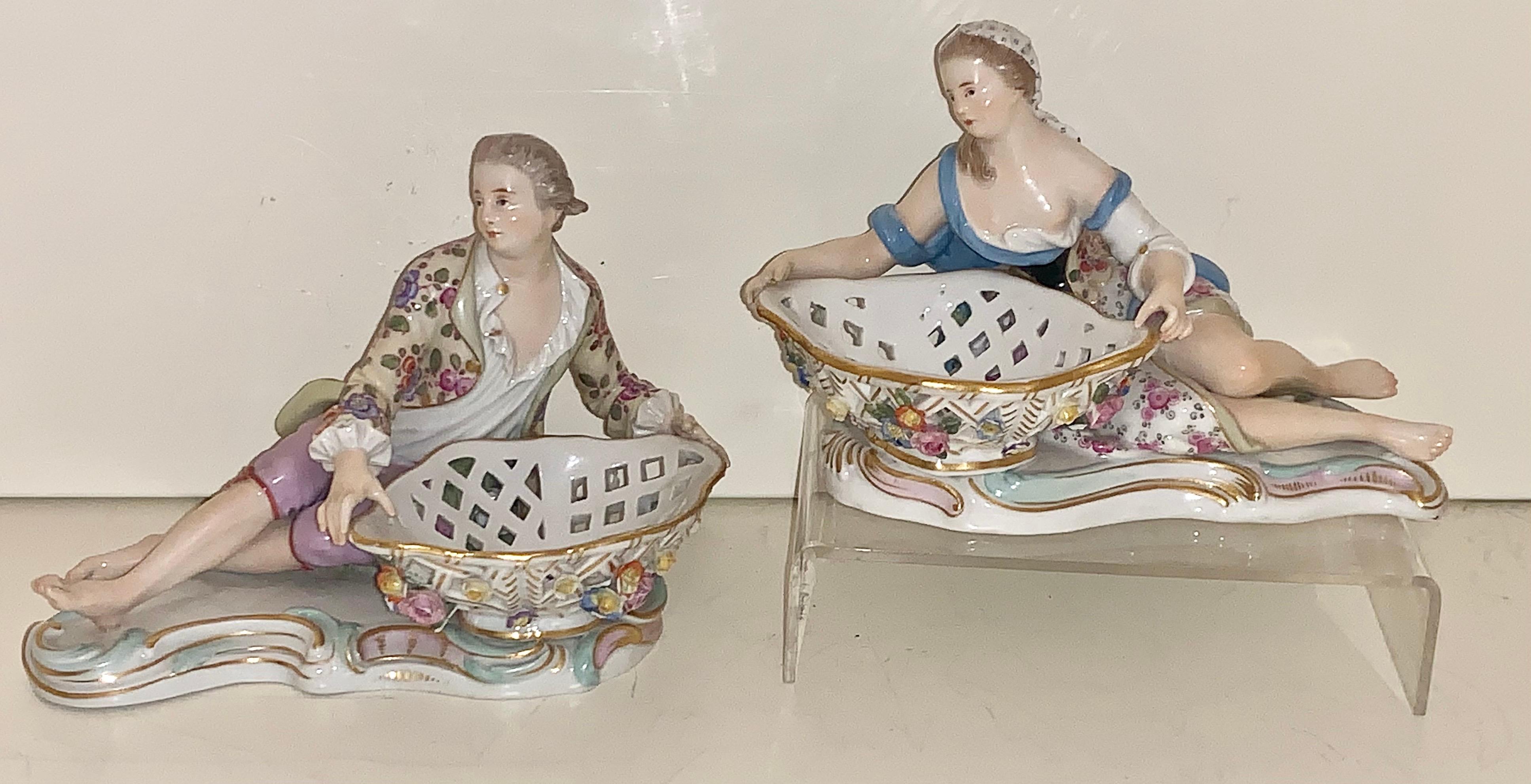 Pair of Meissen Porcelain Figural Sweet Meat Dishes Antique, Circa 19th Century 7