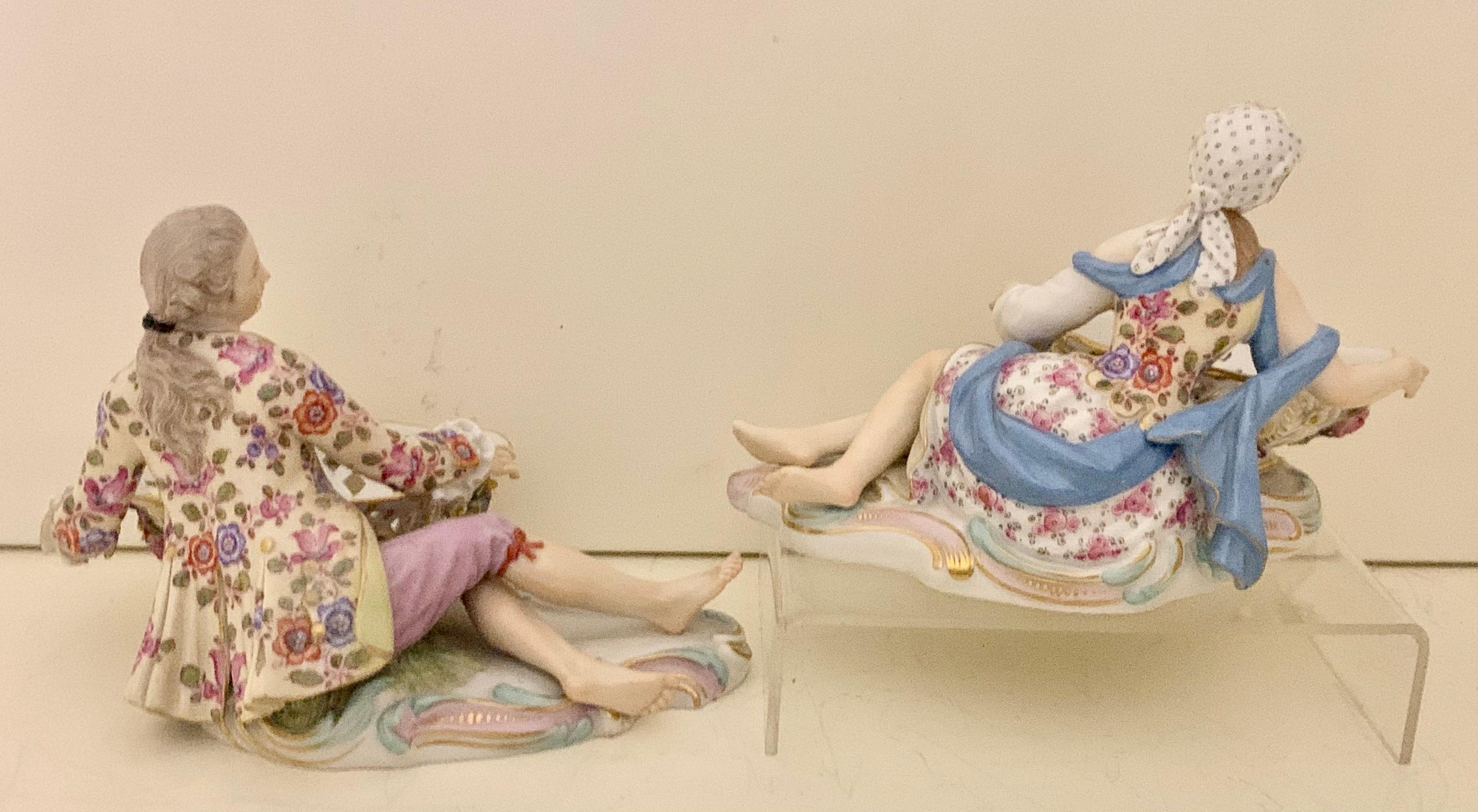 Late 19th Century Pair of Meissen Porcelain Figural Sweet Meat Dishes Antique, Circa 19th Century