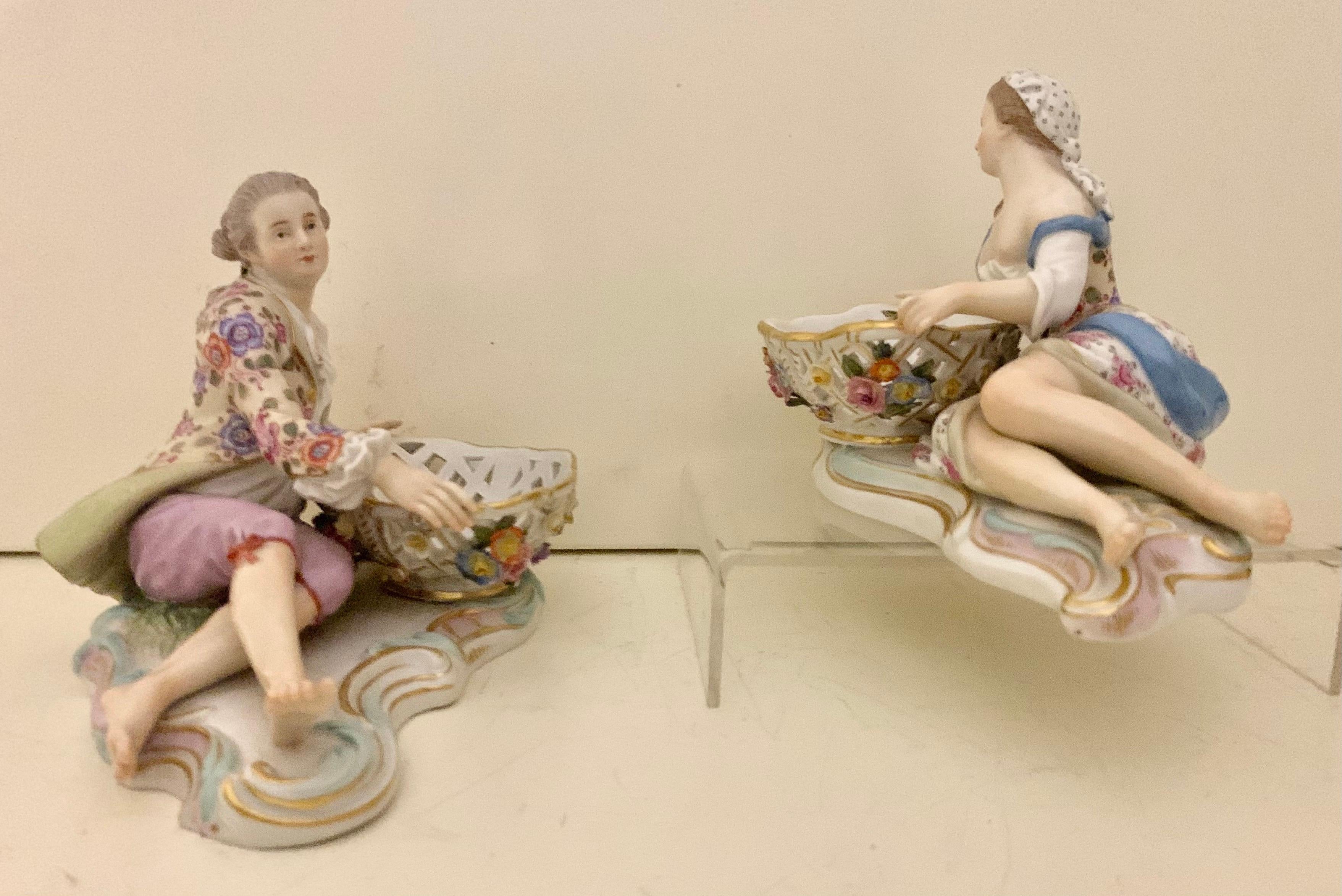 Pair of Meissen Porcelain Figural Sweet Meat Dishes Antique, Circa 19th Century 1