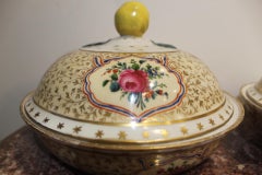 Pair of Meissen Porcelain Lidded Bowls with Lemon Finials, Marked: Marcolini