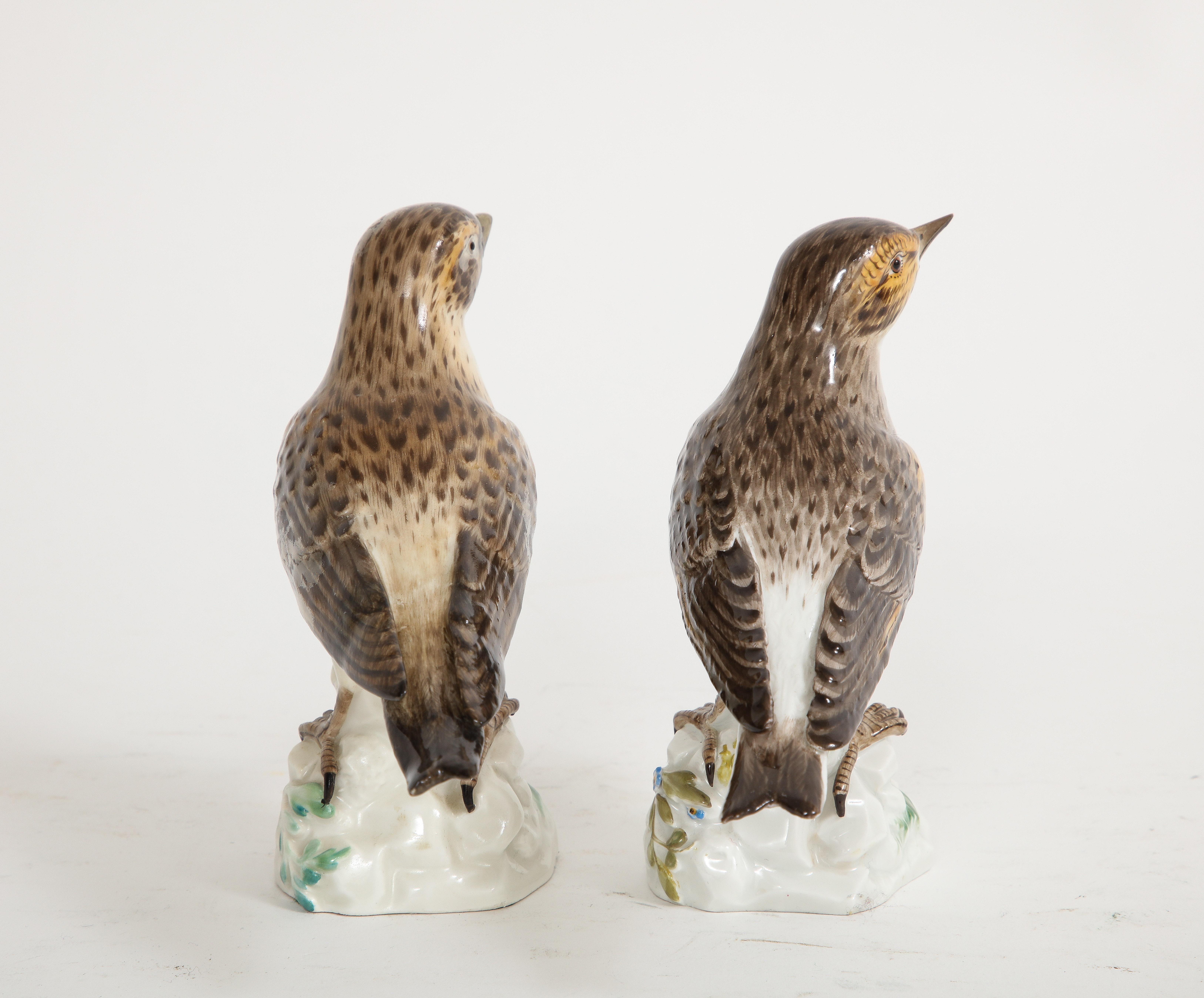 Sculpté à la main Paire de modèles d'oiseaux de Brown en porcelaine de Meissen en vente