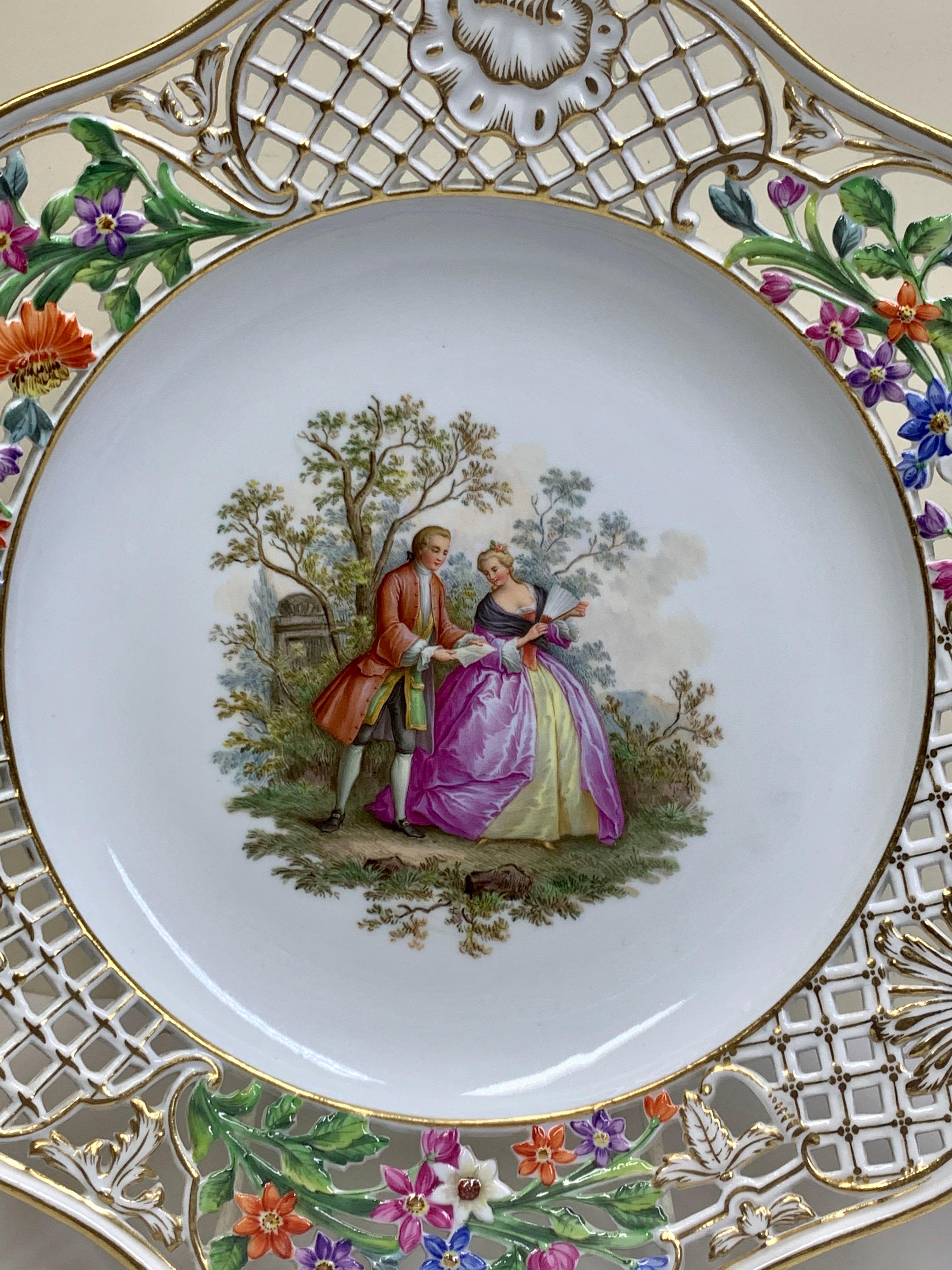 German Pair of Meissen Reticulated Plates