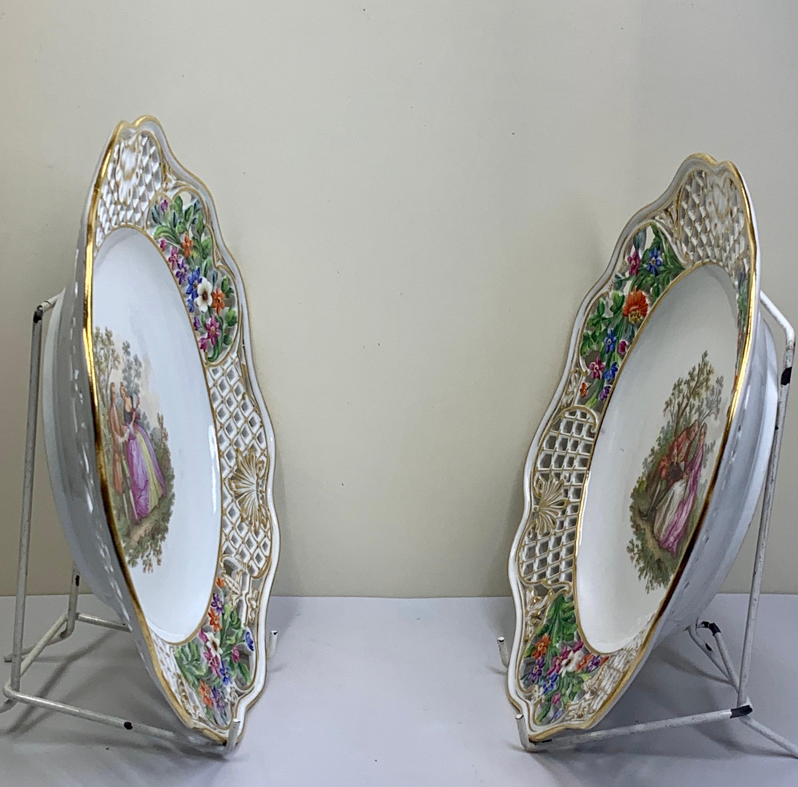 Porcelain Pair of Meissen Reticulated Plates