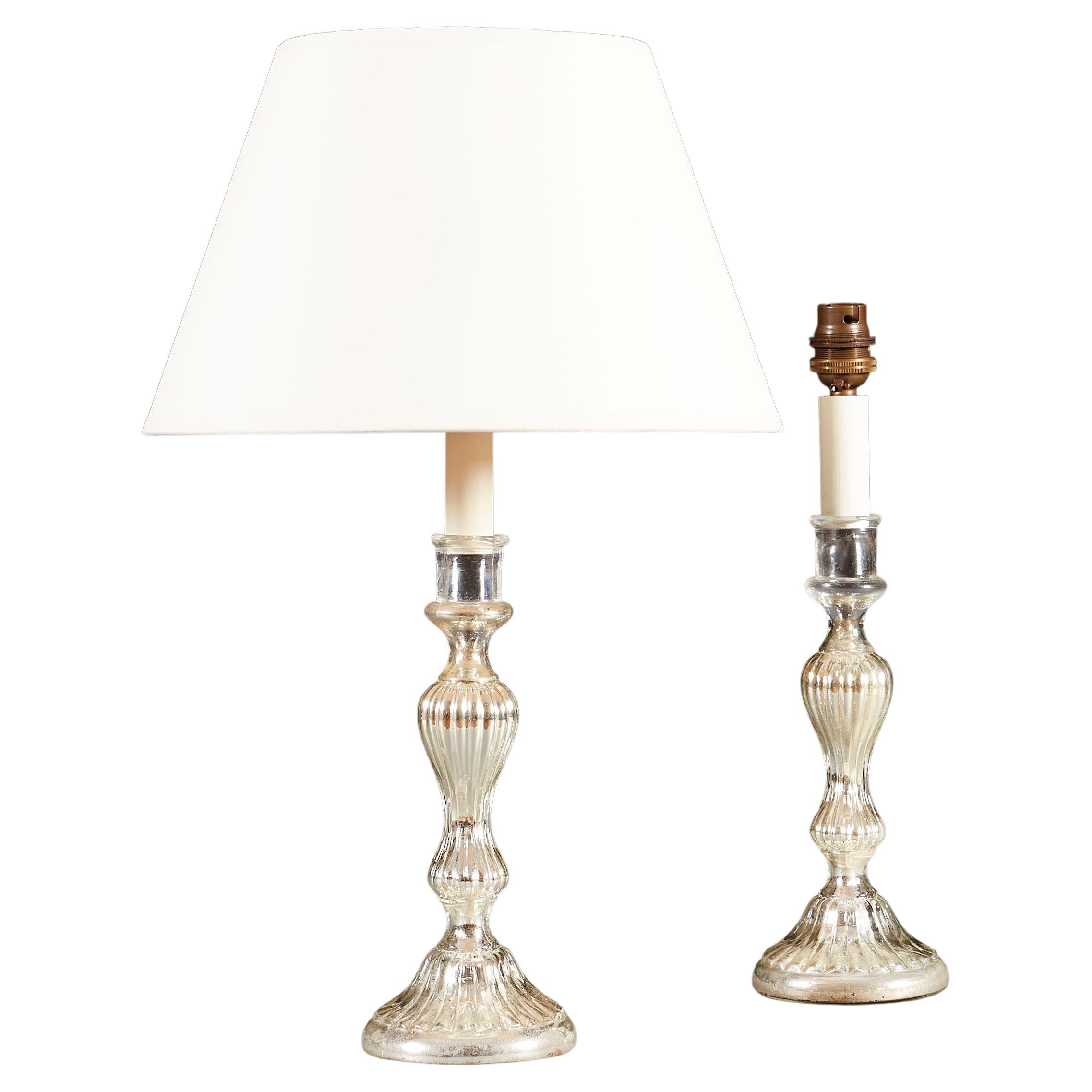 A Pair of Mercury Glass Candlestick Table Lamps