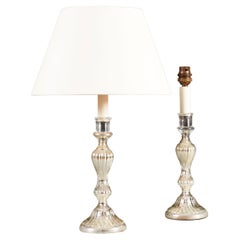 A Pair of Mercury Glass Candlestick Table Lamps