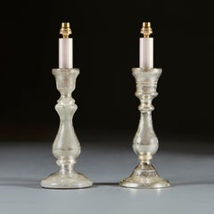 A Pair of Mercury Glass Candlesticks as Lamps