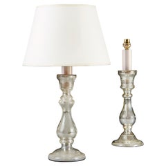 Vintage A Pair of Mercury Glass Candlesticks as Lamps