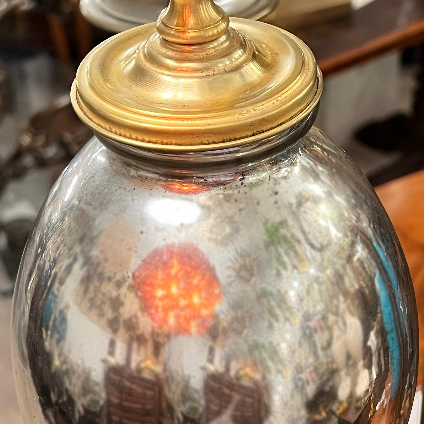 A pair of French circa 1940's mercury glass samovar-shaped table lamps.

Measurements:
height of Body: 23.5