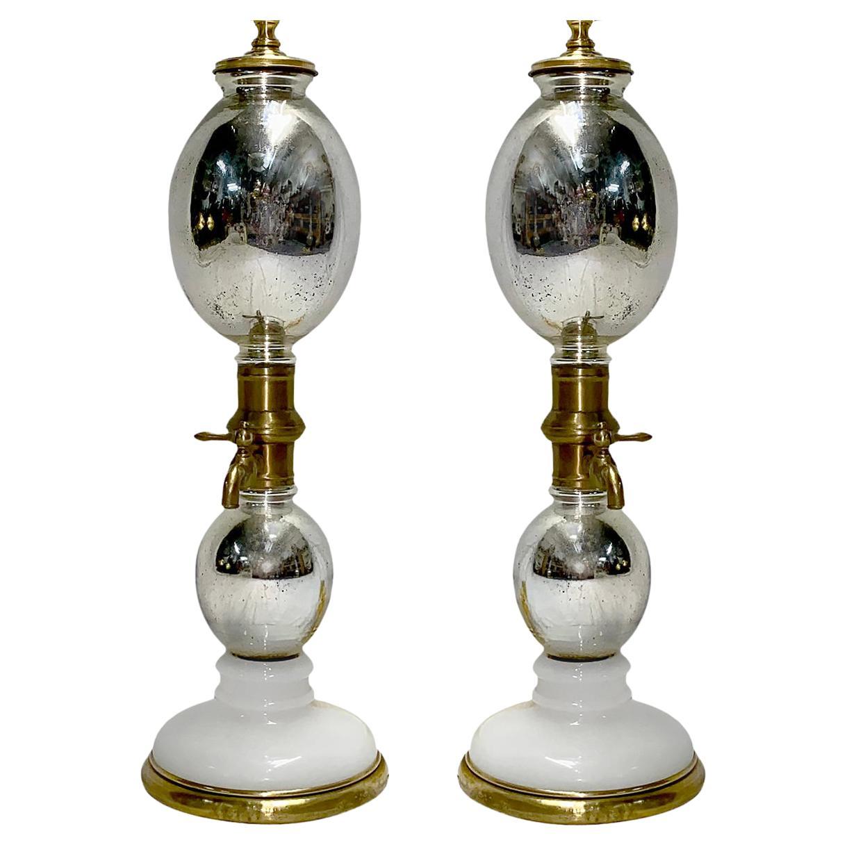 Pair of Mercury Glass Lamps For Sale
