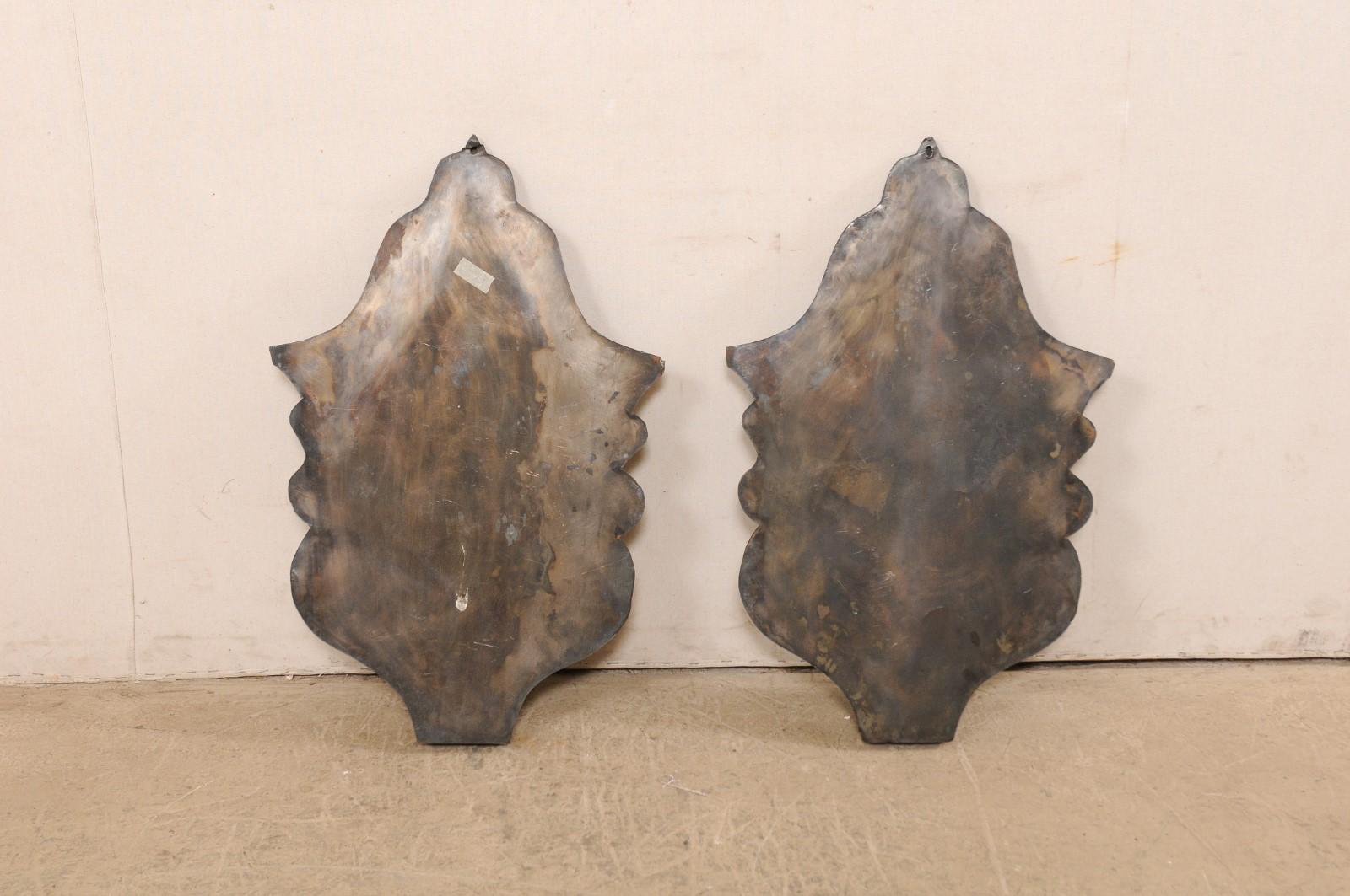 A Pair of Mexican Tin Decorative Wall Shelves w/Volute, Scroll, & Leaf Motif For Sale 7