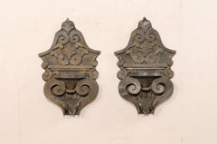 A Pair of Mexican Tin Decorative Wall Shelves w/Volute, Scroll, & Leaf Motif