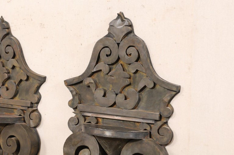 A Pair of Mexican Tin Decorative Wall Shelves w/Volute, Scroll, and Leaf Motif For Sale at 1stDibs