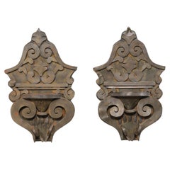 A Pair of Mexican Tin Decorative Wall Shelves w/Volute, Scroll, & Leaf Motif