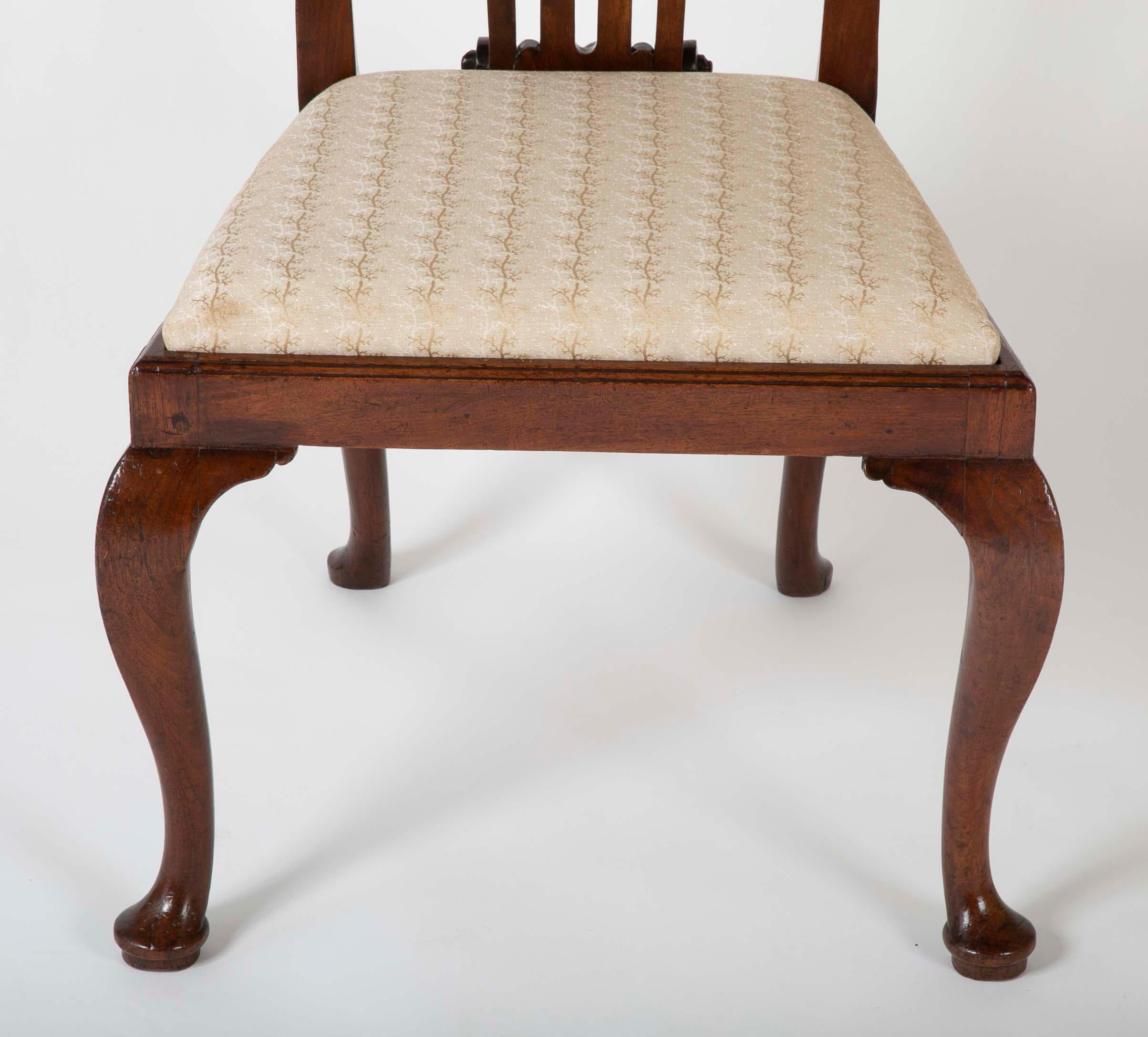 Irish Pair of Mid-18th Century George III Walnut Side Chairs