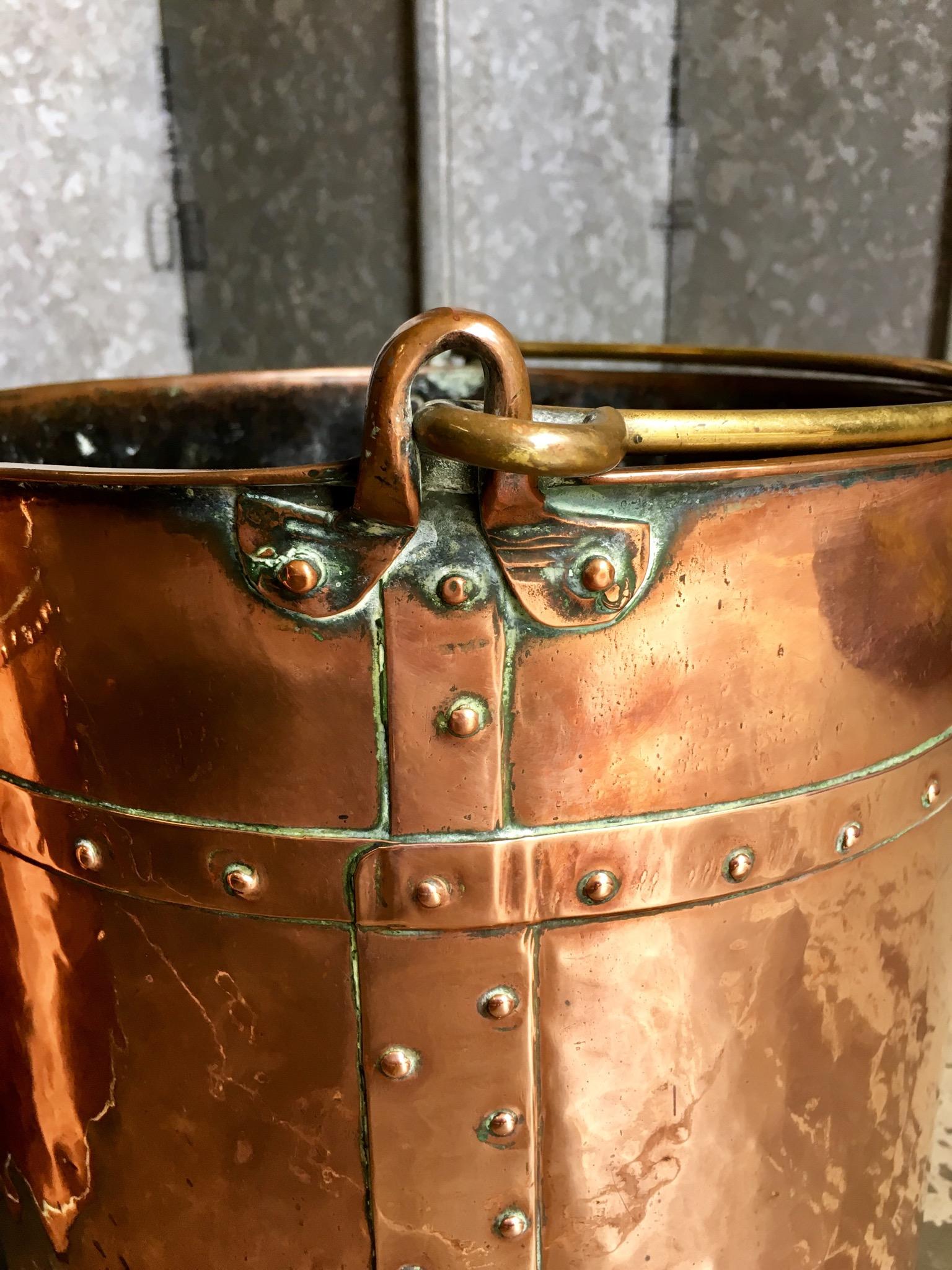 Victorian Pair of Mid-190th Century Copper Riveted Log Buckets For Sale