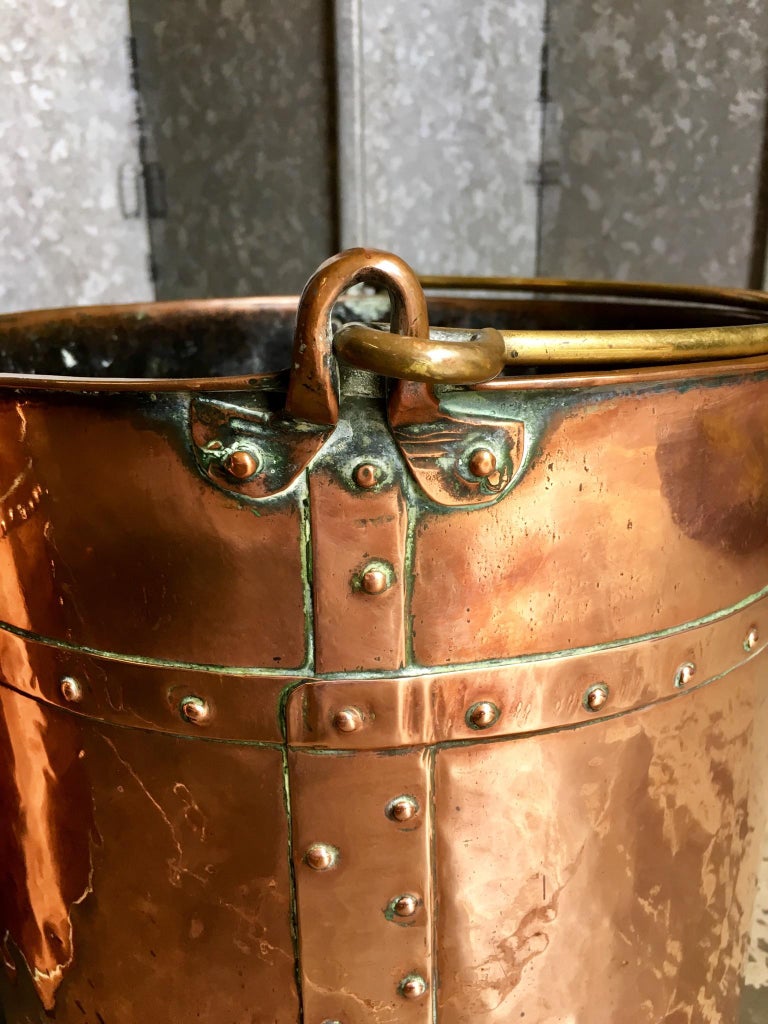 Pair of Mid190th Century Copper Riveted Log Buckets For Sale at