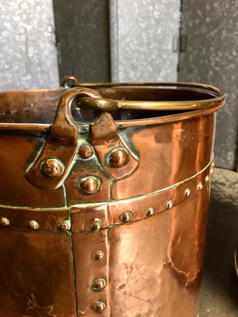 Pair of Mid190th Century Copper Riveted Log Buckets For Sale at