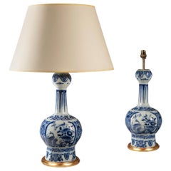 Pair of Mid-19th Century Blue and White Delft Vases as Table Lamps
