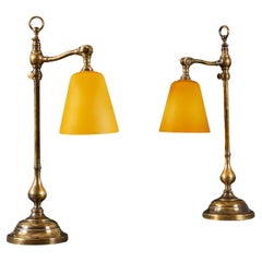 Antique A pair of mid 19th century brass student lamps 