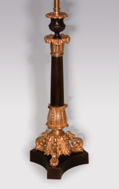 Pair of Mid 19th Century Bronze and Ormolu Candlestick Lamps