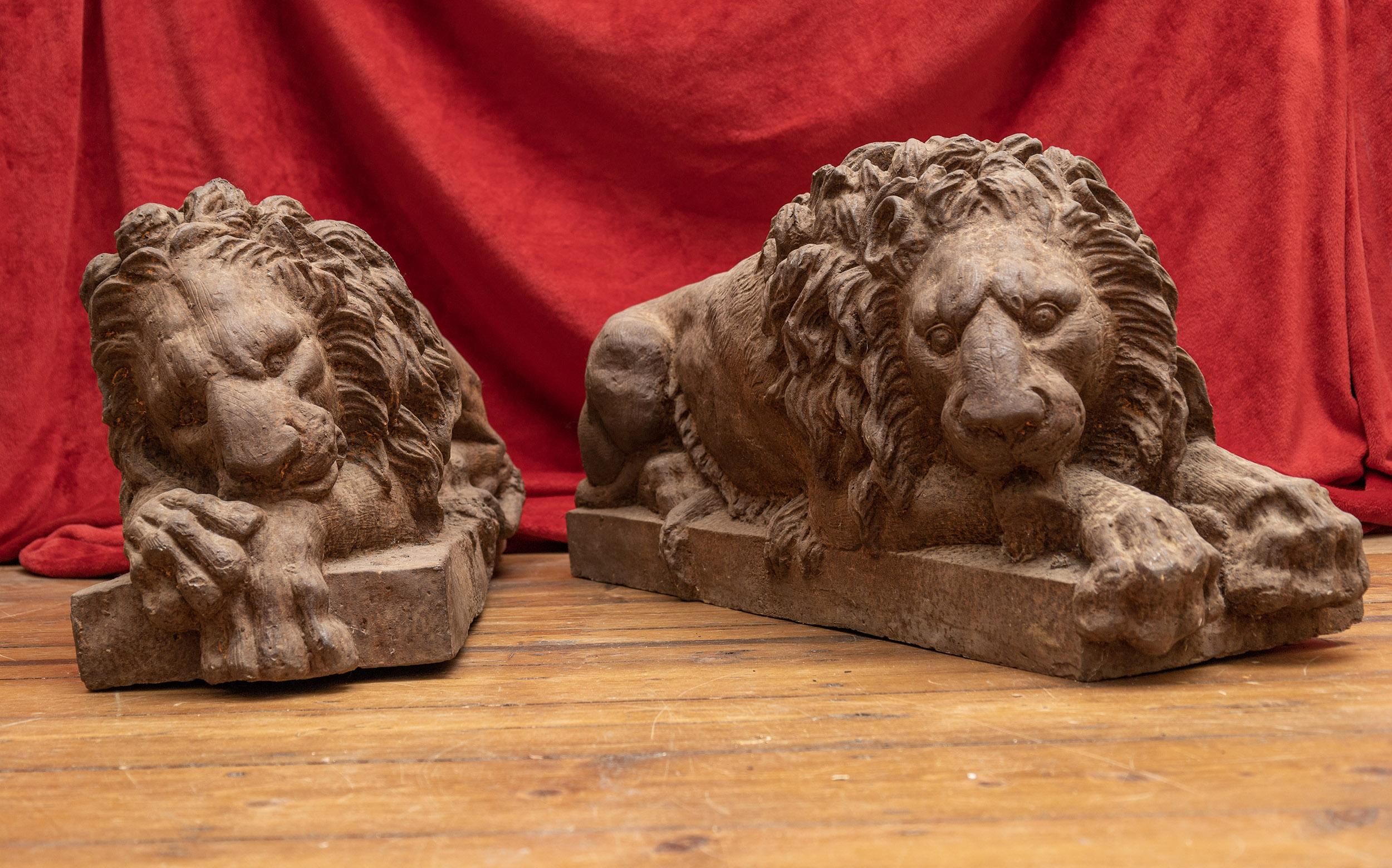 Patinated A Pair Of Mid-19th Century Chatsworth Lions  For Sale