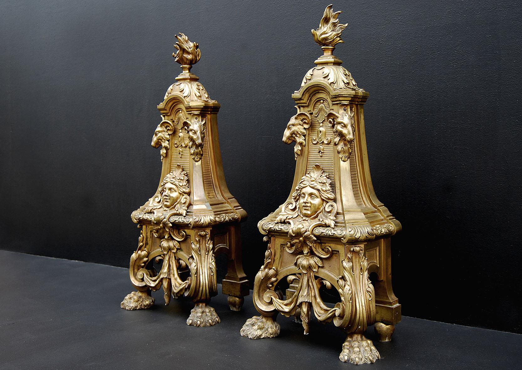 Pair of Mid 19th Century French Brass Andirons For Sale 2