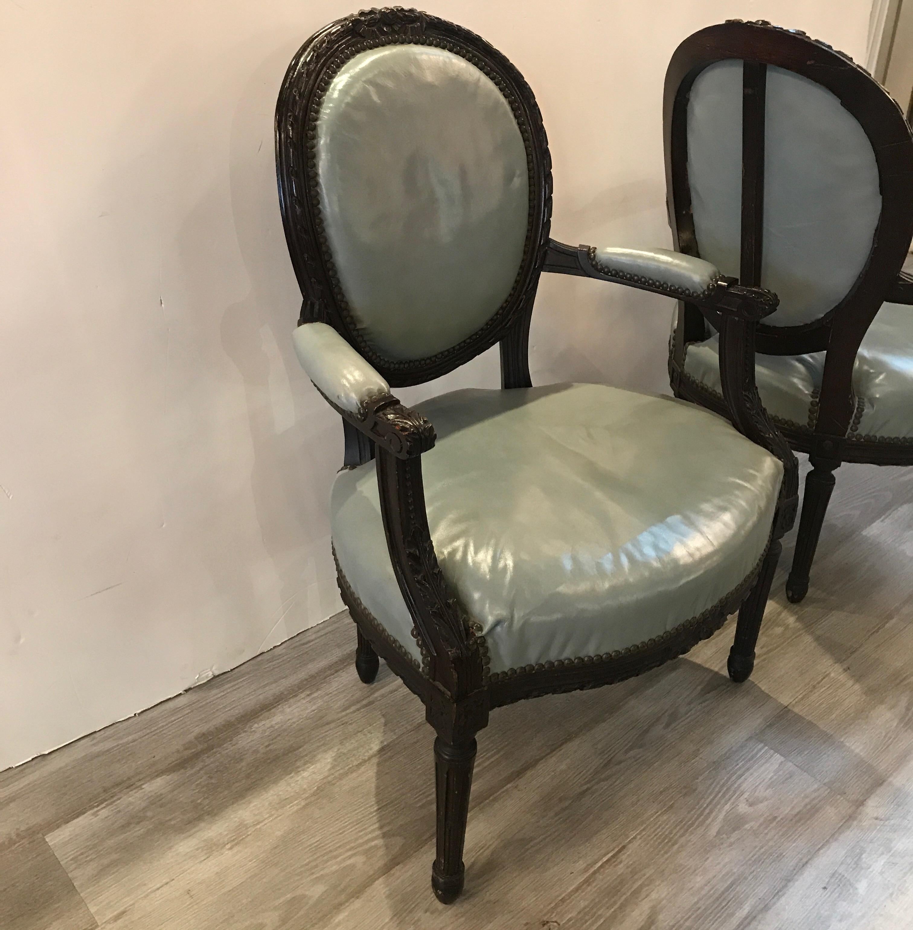 Pair of Mid-19th Century Louis XVI Style Armchairs In Good Condition In Lambertville, NJ