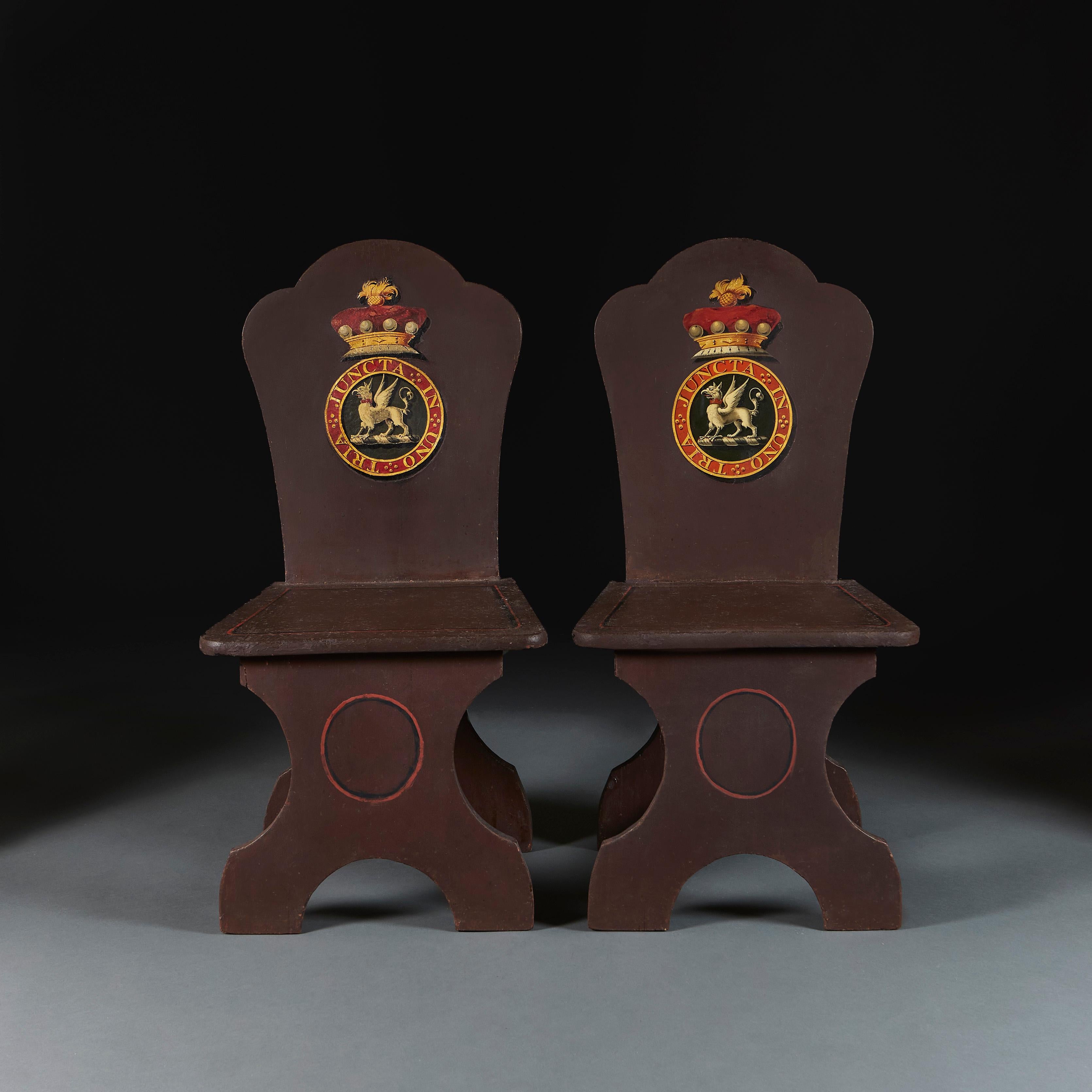 English Pair of Mid-19th Century Painted Hall Chairs For Sale