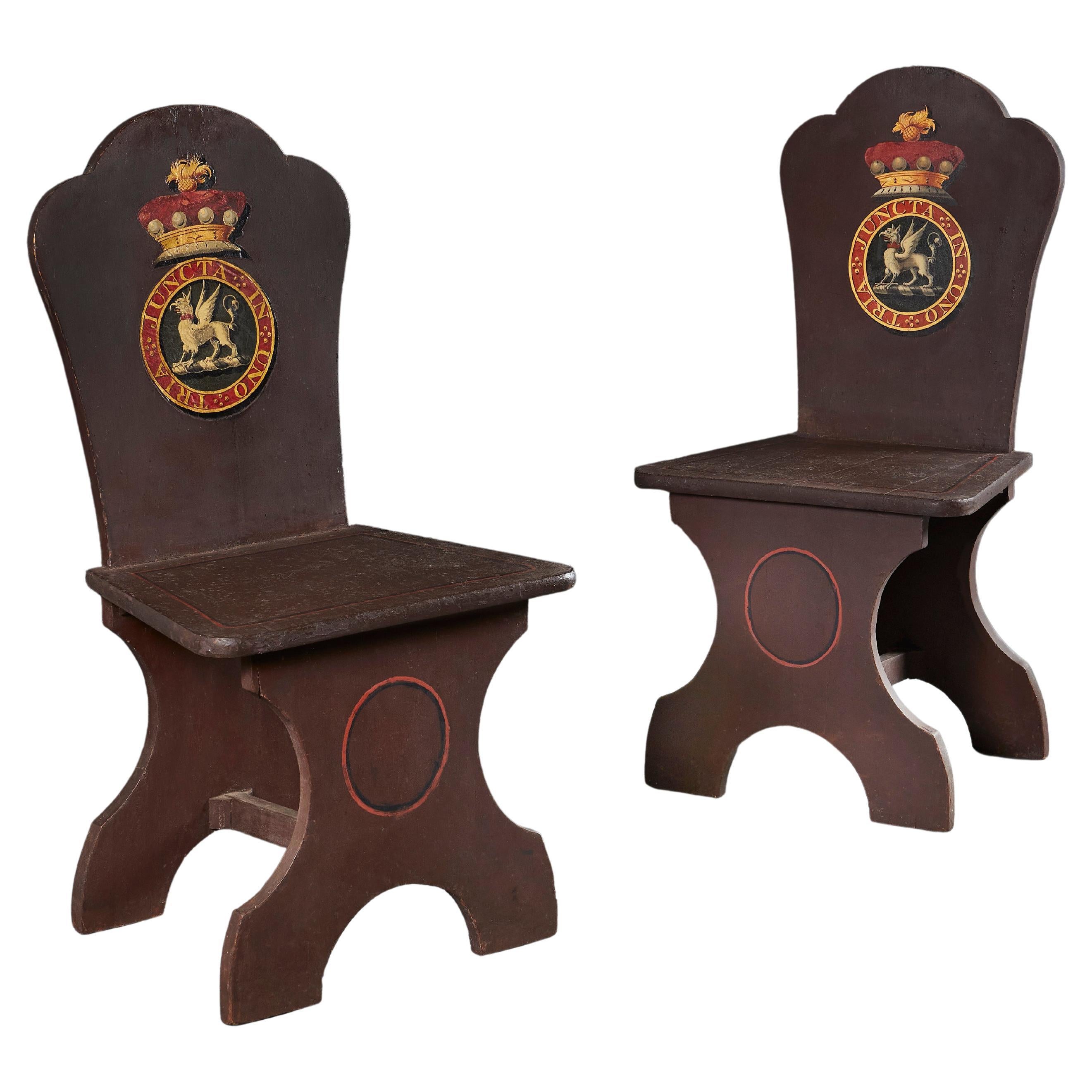 Pair of Mid-19th Century Painted Hall Chairs For Sale