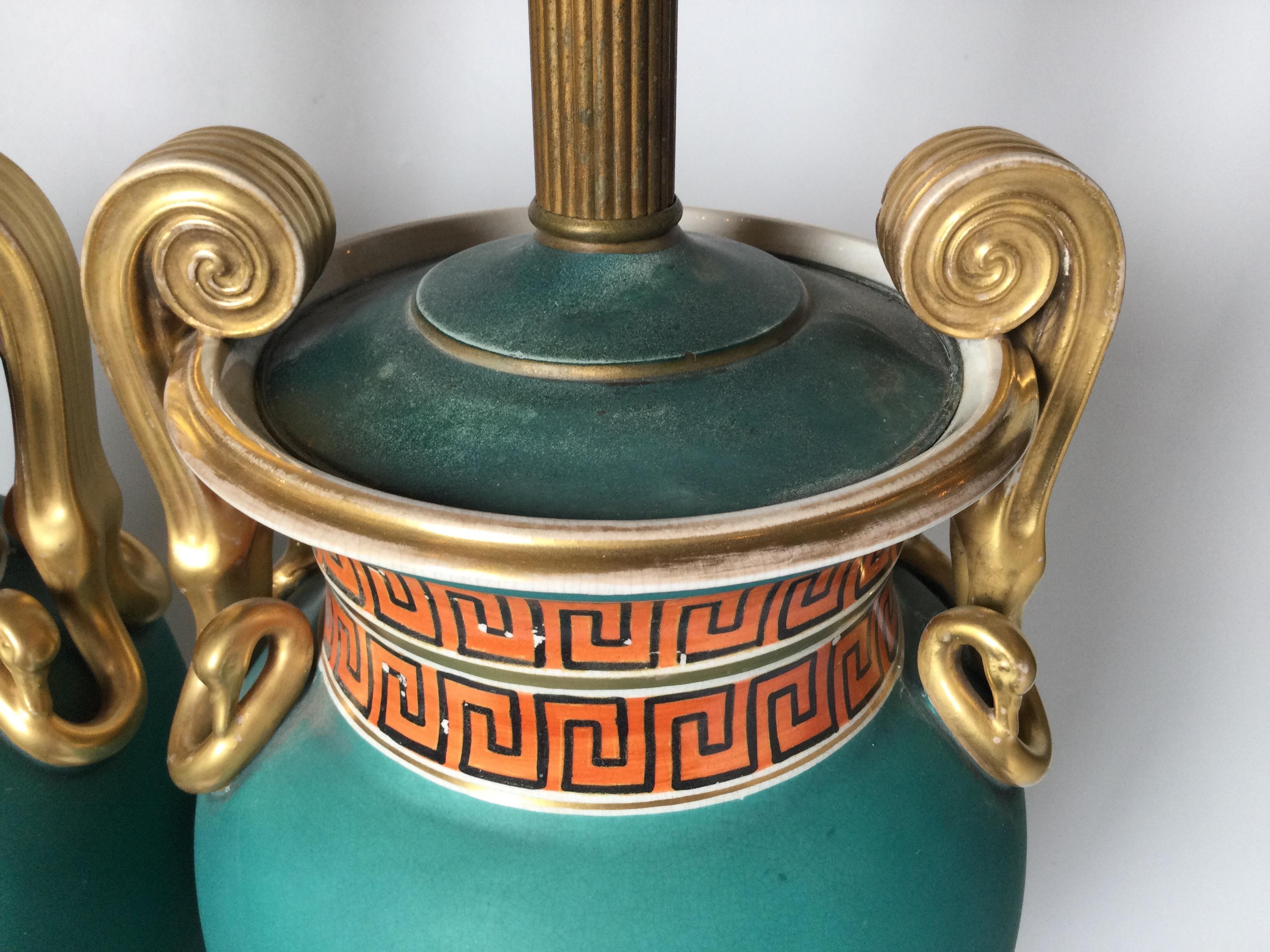 Batik Pair of Mid 19th Century Paris Porcelain Neoclassical Lamps