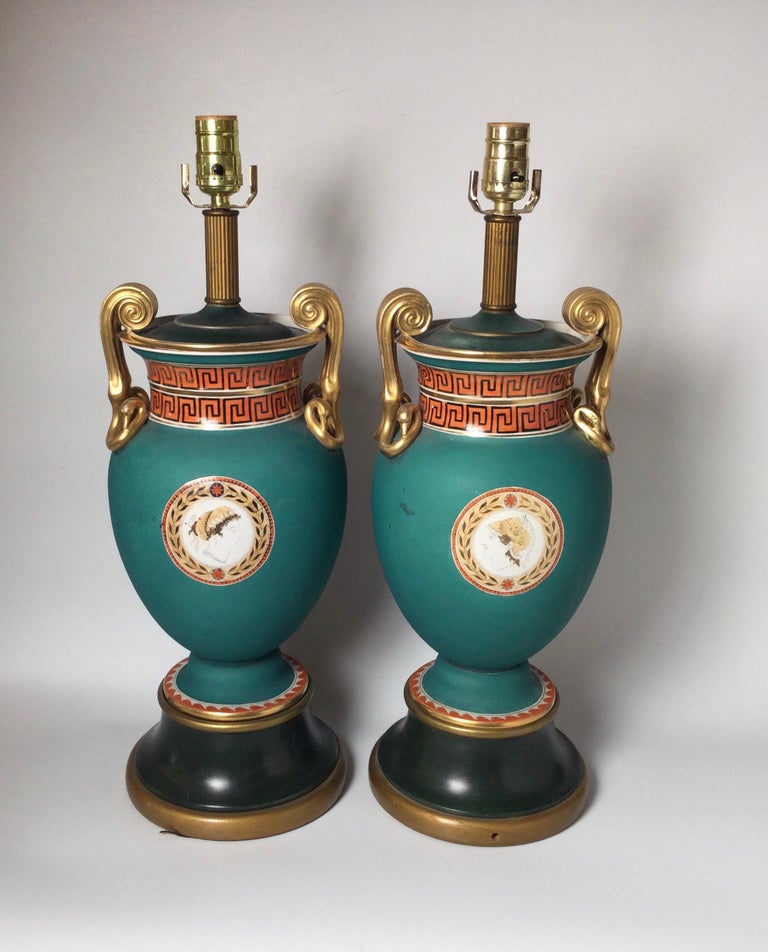Mid-19th Century Pair of Mid 19th Century Paris Porcelain Neoclassical Lamps