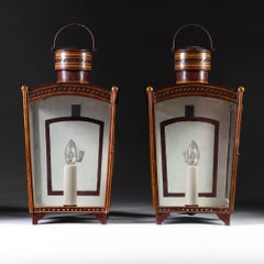 Pair of Mid-19th Century Red Tole Metal Wall Lanterns with Glass Panels