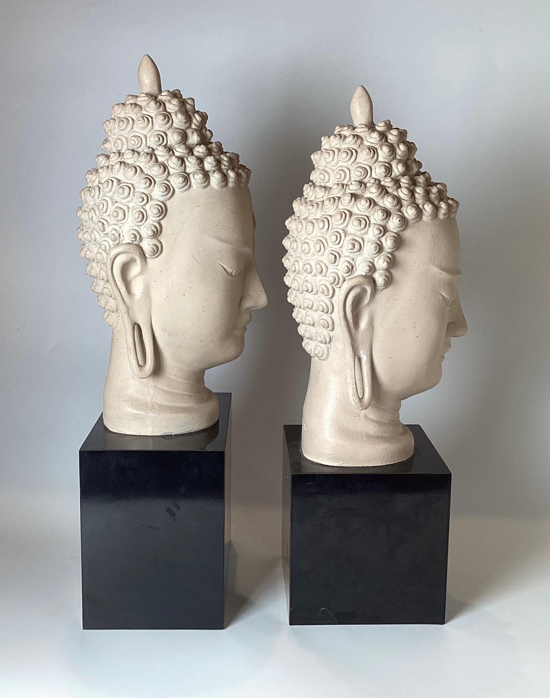 Plaster Pair of Mid-20th Century Buddha Heads For Sale