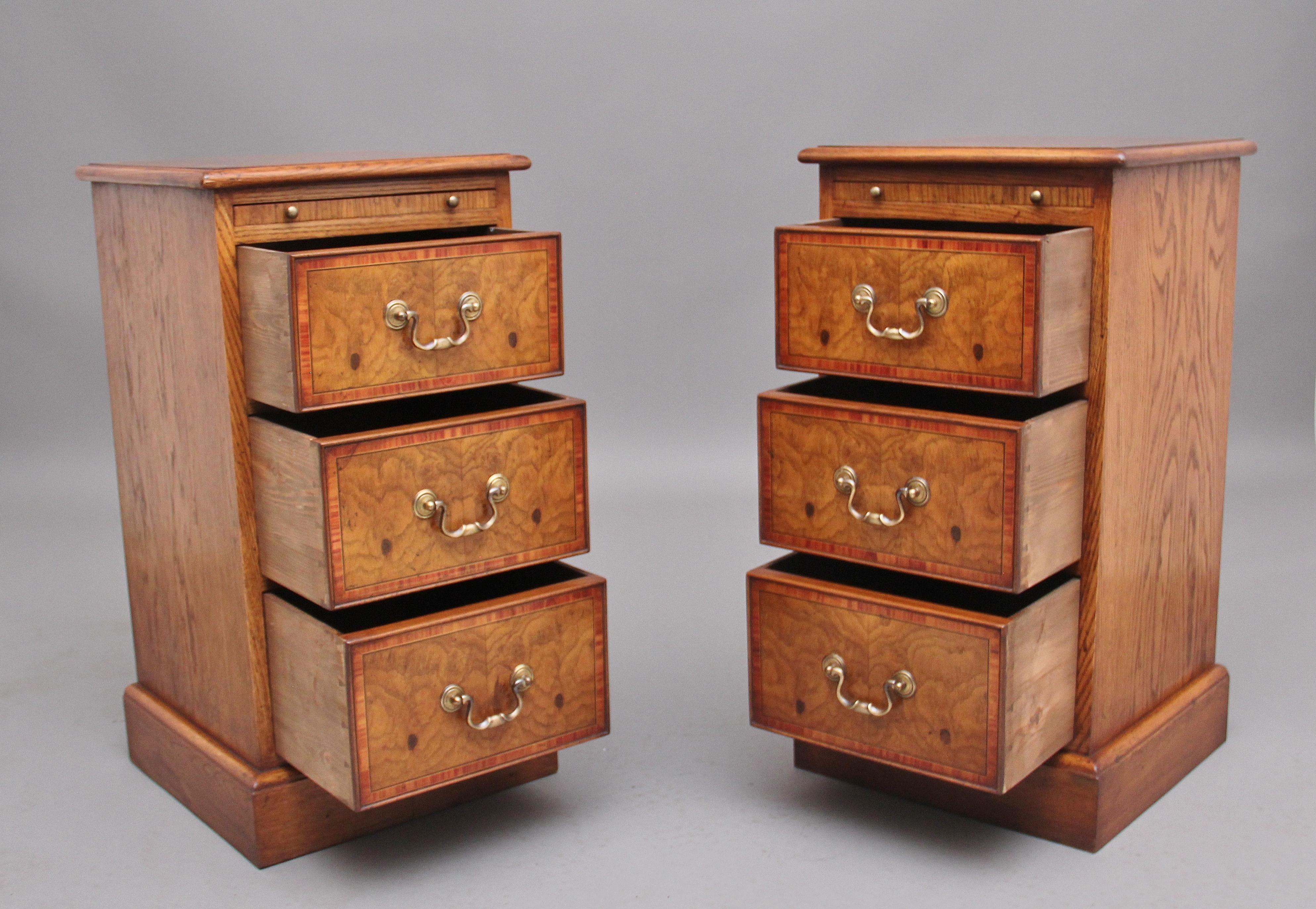 Pair of Mid 20th Century Burr Oak Bedside Chests In Good Condition In Martlesham, GB