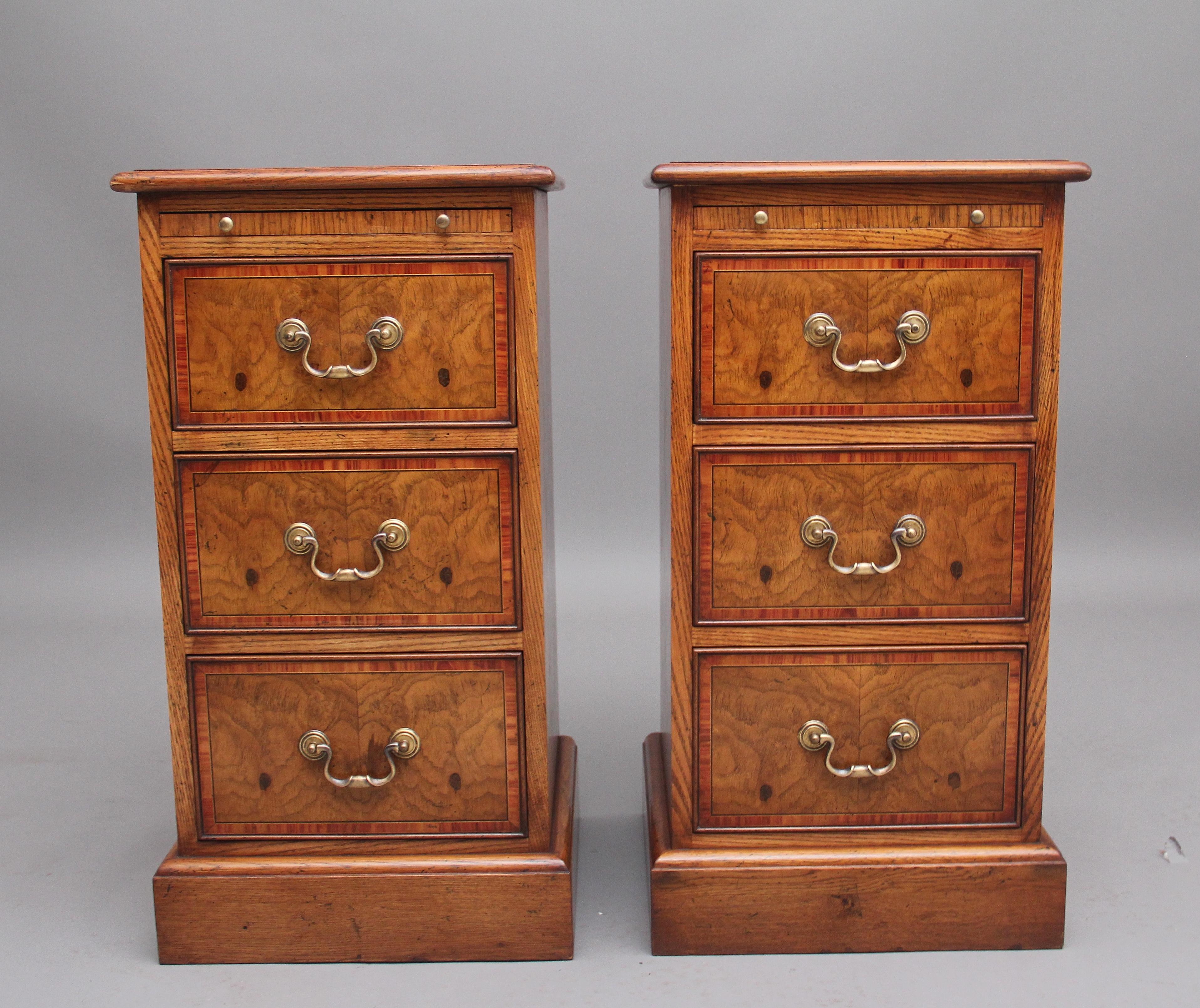 Mid-20th Century Pair of Mid 20th Century Burr Oak Bedside Chests