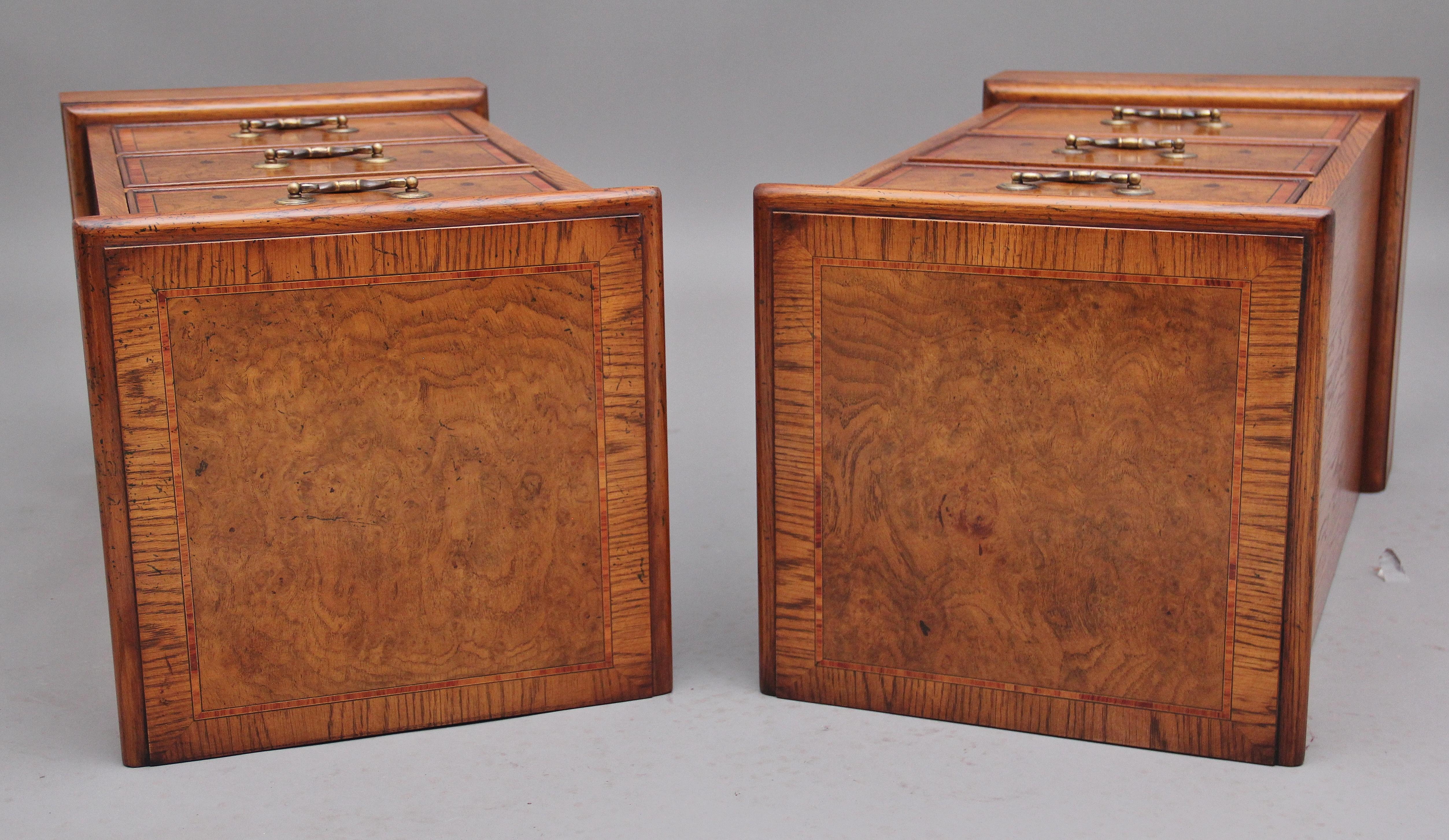 Pair of Mid 20th Century Burr Oak Bedside Chests 4