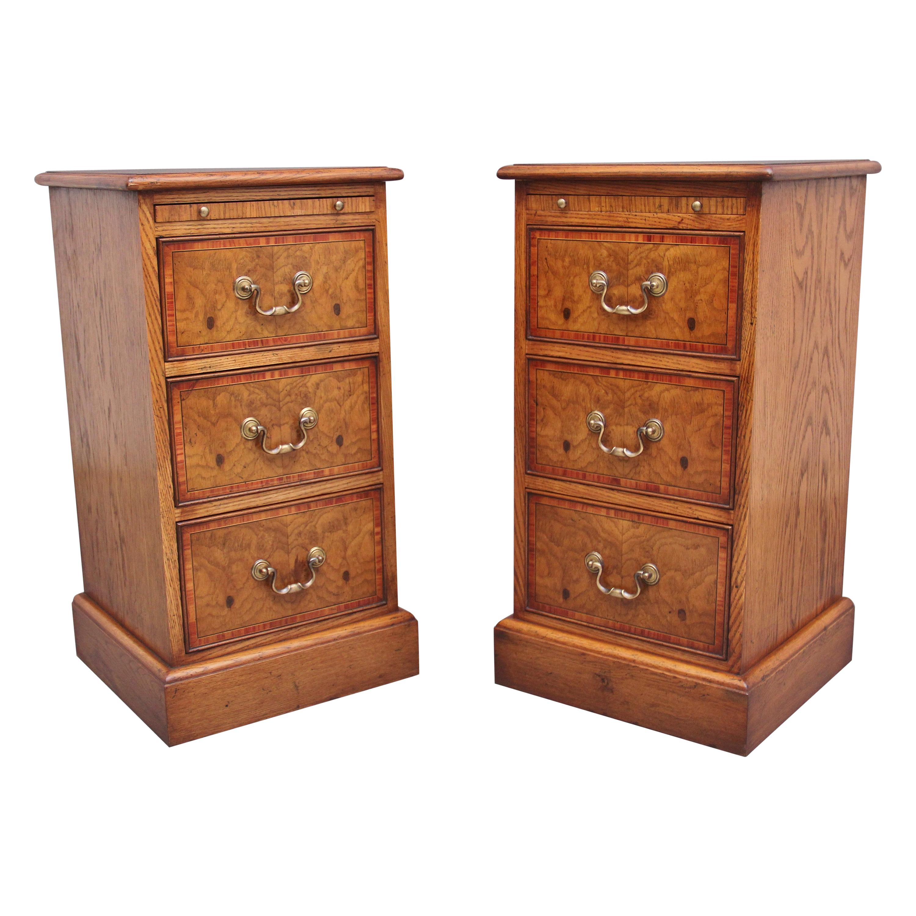 Pair of Mid 20th Century Burr Oak Bedside Chests