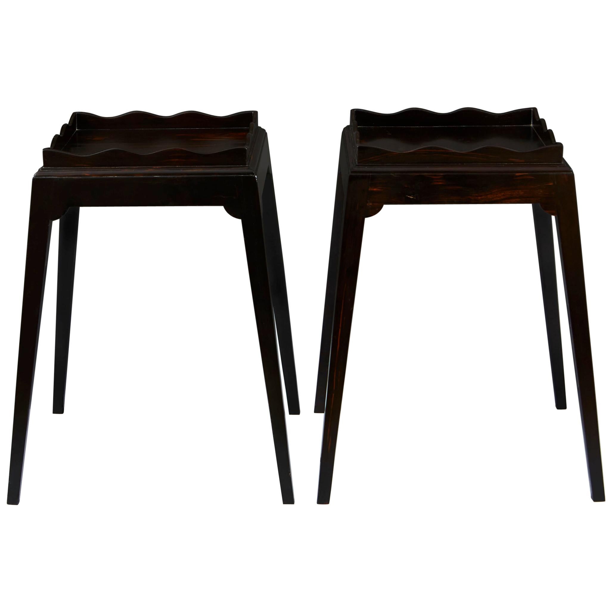 Pair of Mid-20th Century Ebony Tables with Undulating Galleries