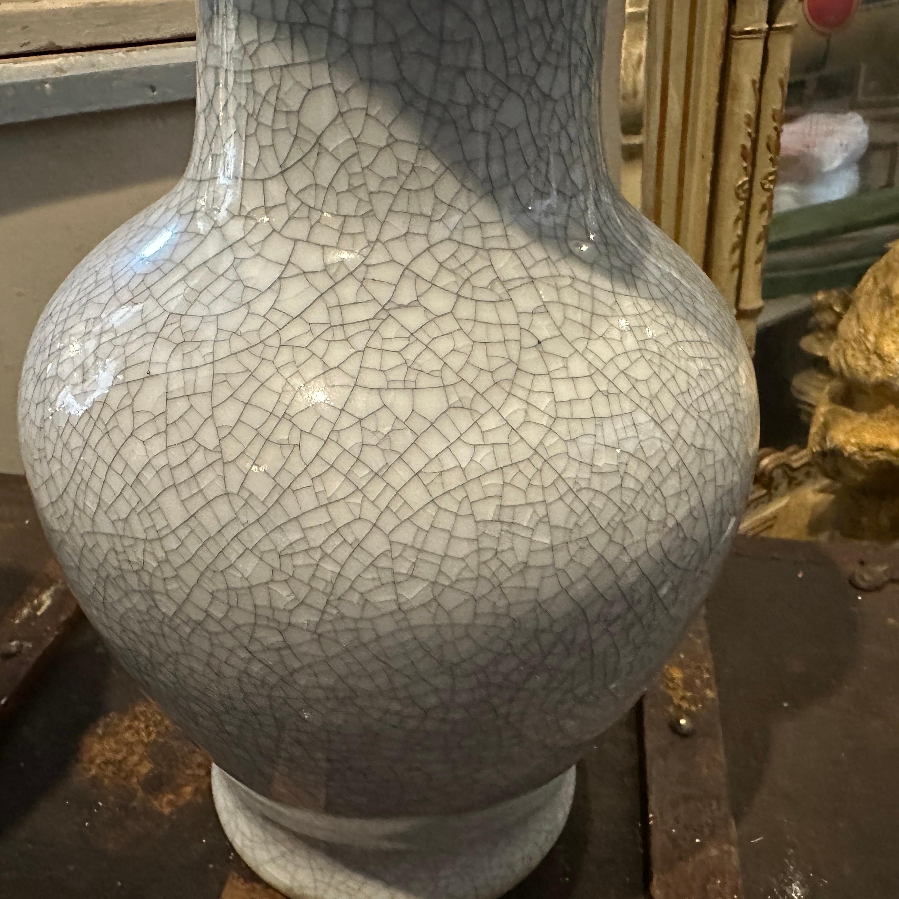 Hand-Crafted A Pair of Mid-20th Century Greyish Celadon Glazed Porcelain Chinese Vases