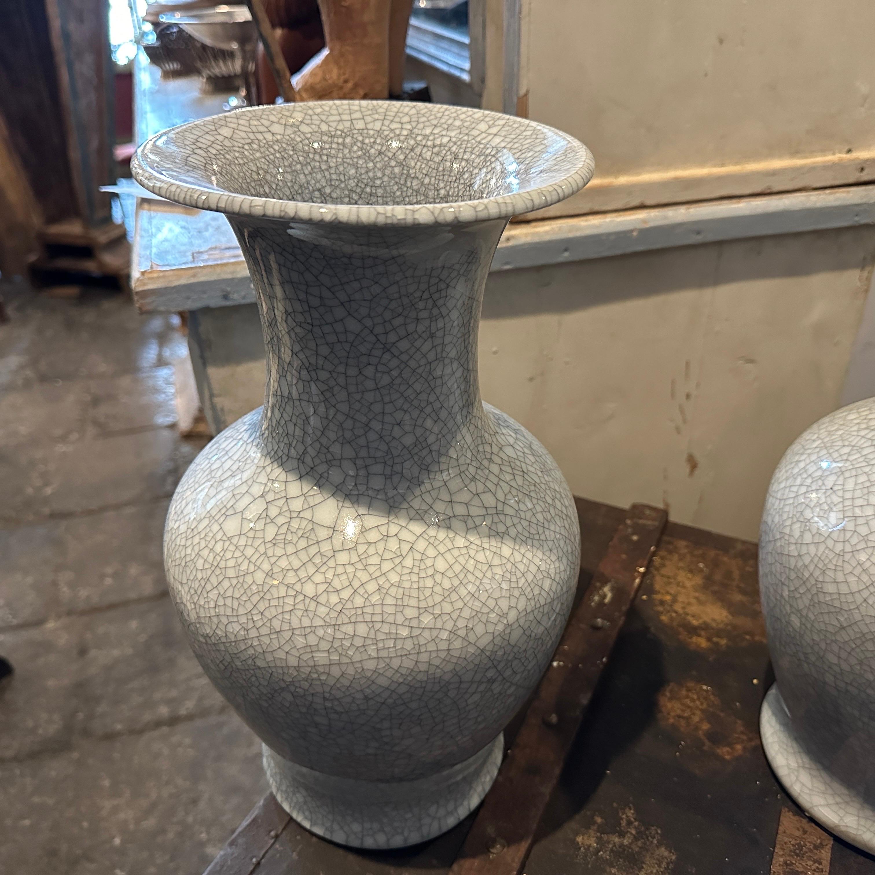 Ceramic A Pair of Mid-20th Century Greyish Celadon Glazed Porcelain Chinese Vases