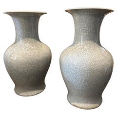 Vintage A Pair of Mid-20th Century Greyish Celadon Glazed Porcelain Chinese Vases
