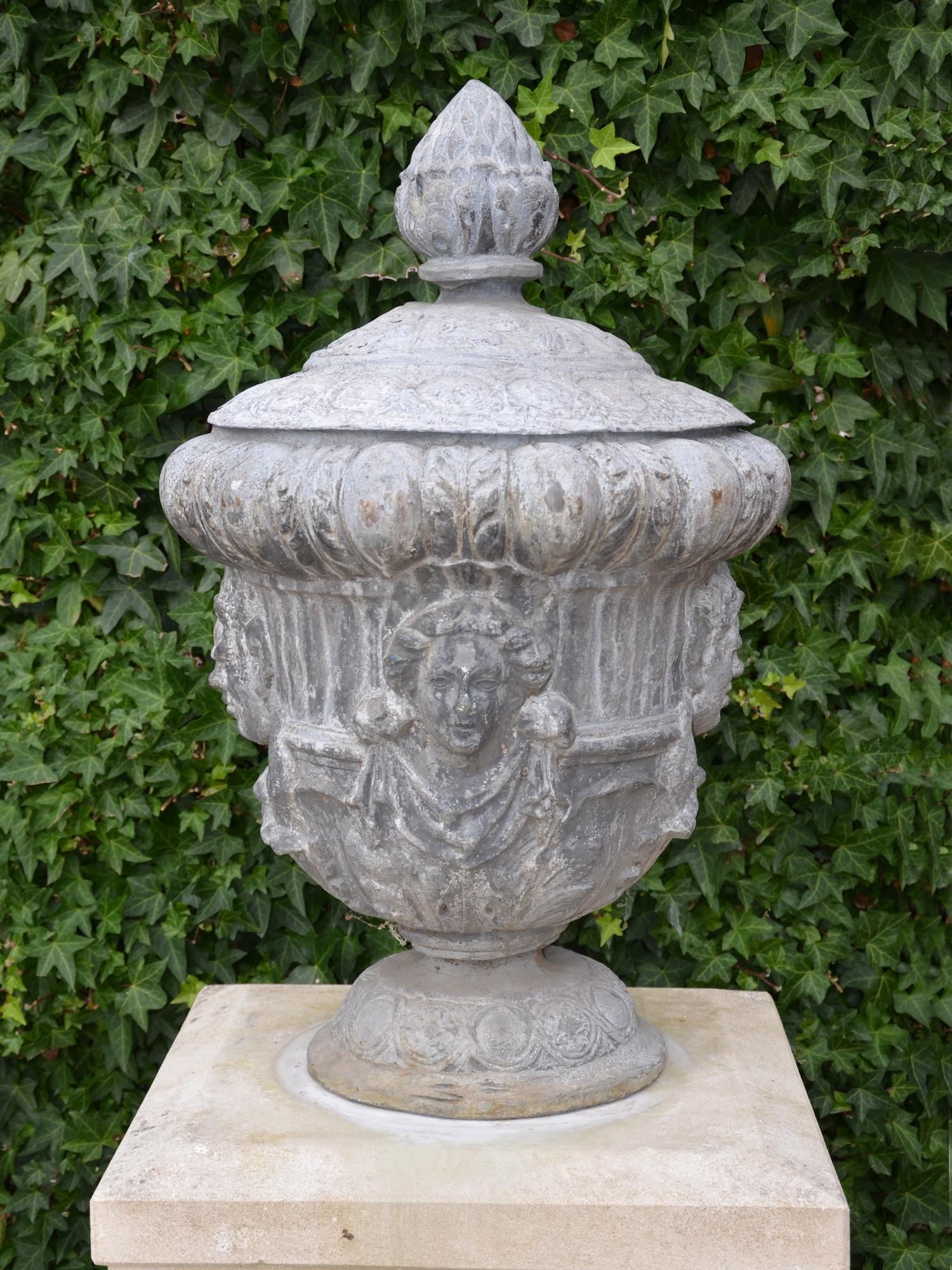Pair of Mid-20th Century Lead Finial Urns For Sale 1