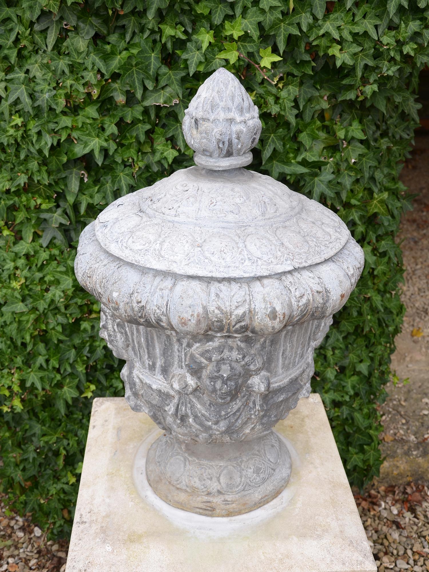 Pair of Mid-20th Century Lead Finial Urns For Sale 4