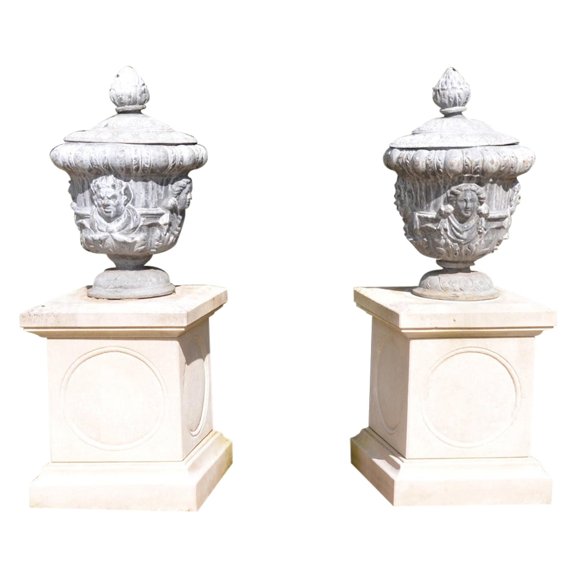 Pair of Mid-20th Century Lead Finial Urns For Sale