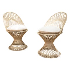 Pair of Mid-20th Century Russell Woodard Wicker Effect Side Chairs, Patio