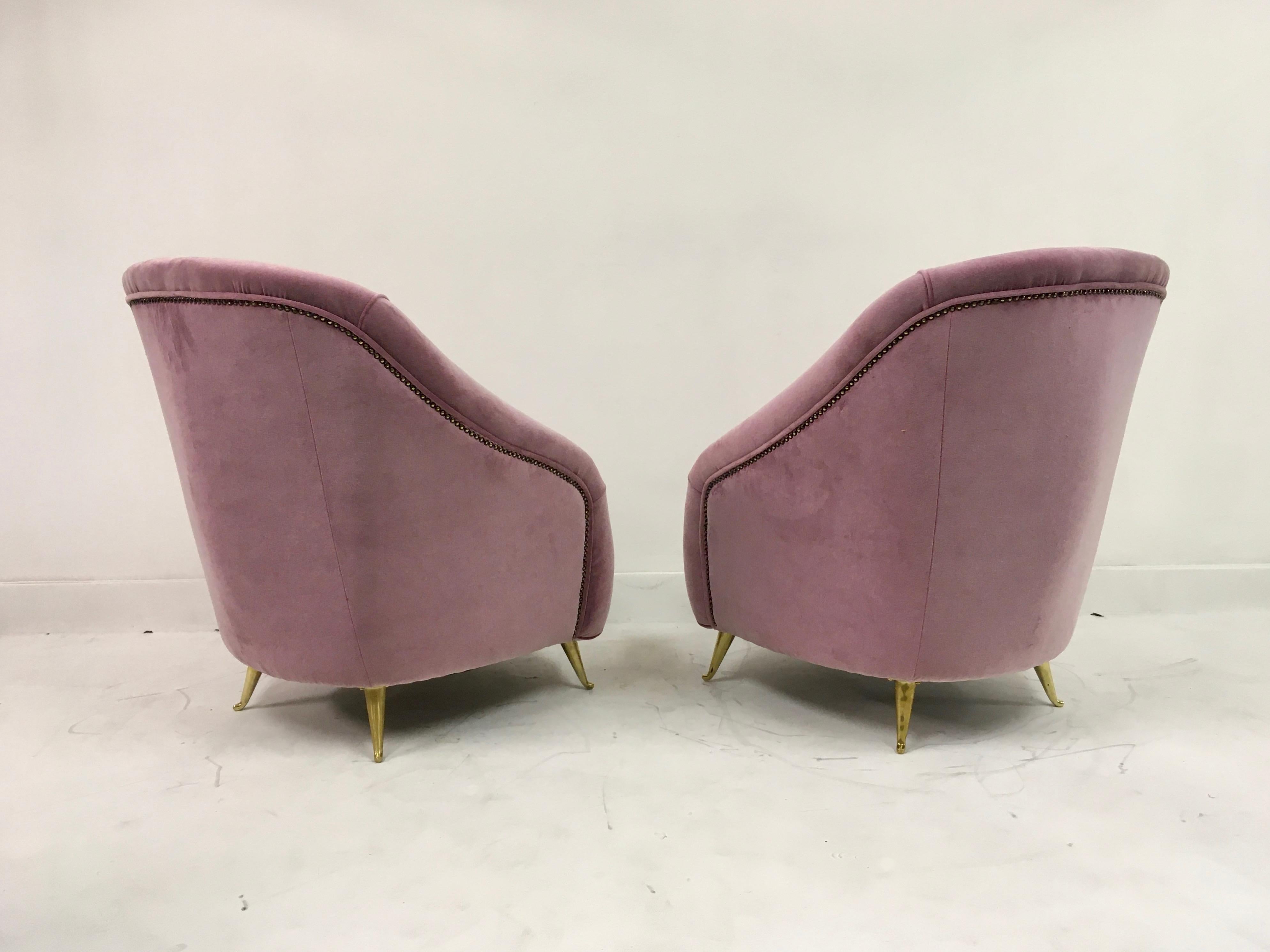 20th Century Pair of Midcentury 1950s Italian Armchairs in Pink Velvet