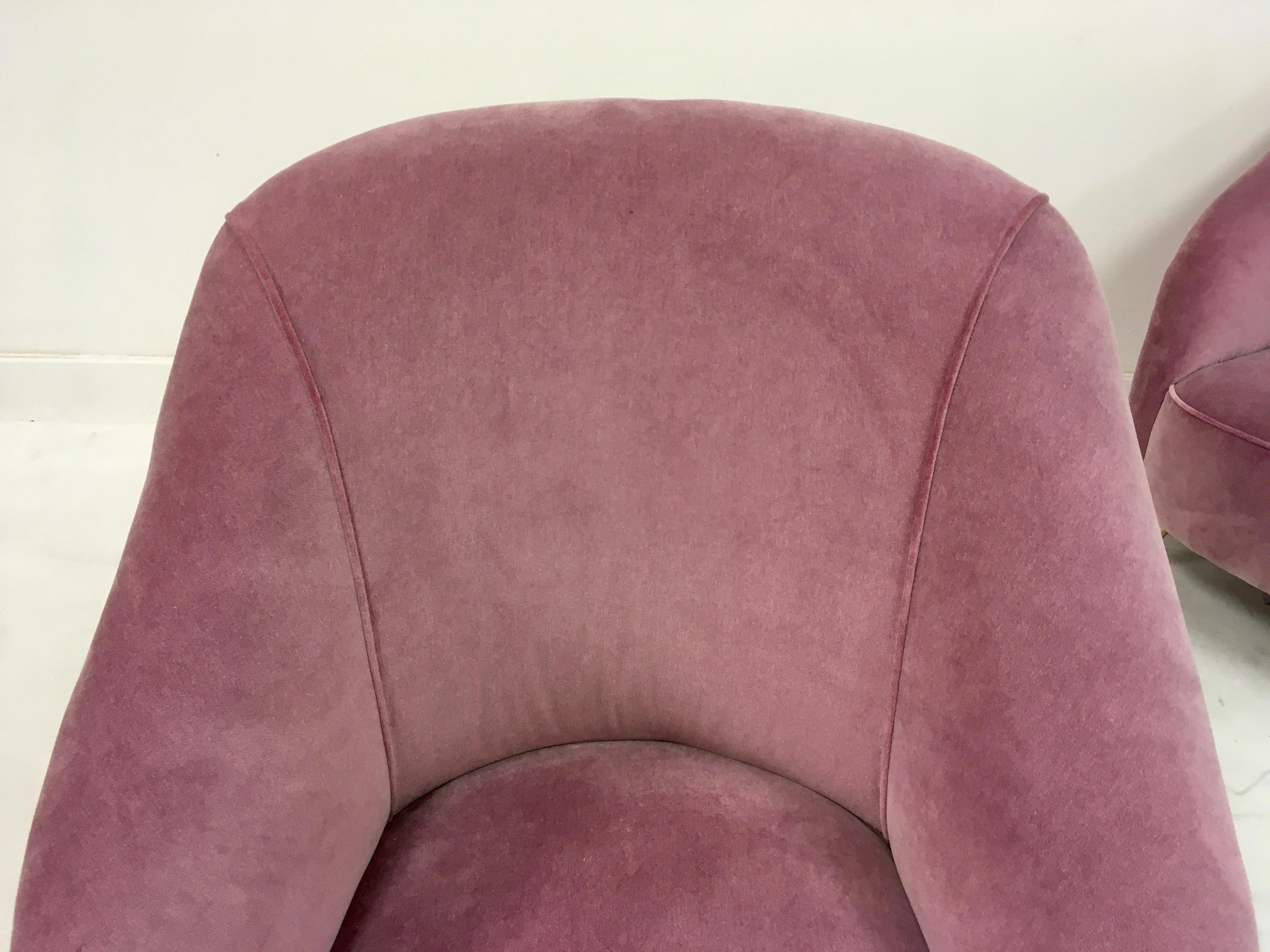 Pair of Midcentury 1950s Italian Armchairs in Pink Velvet 3