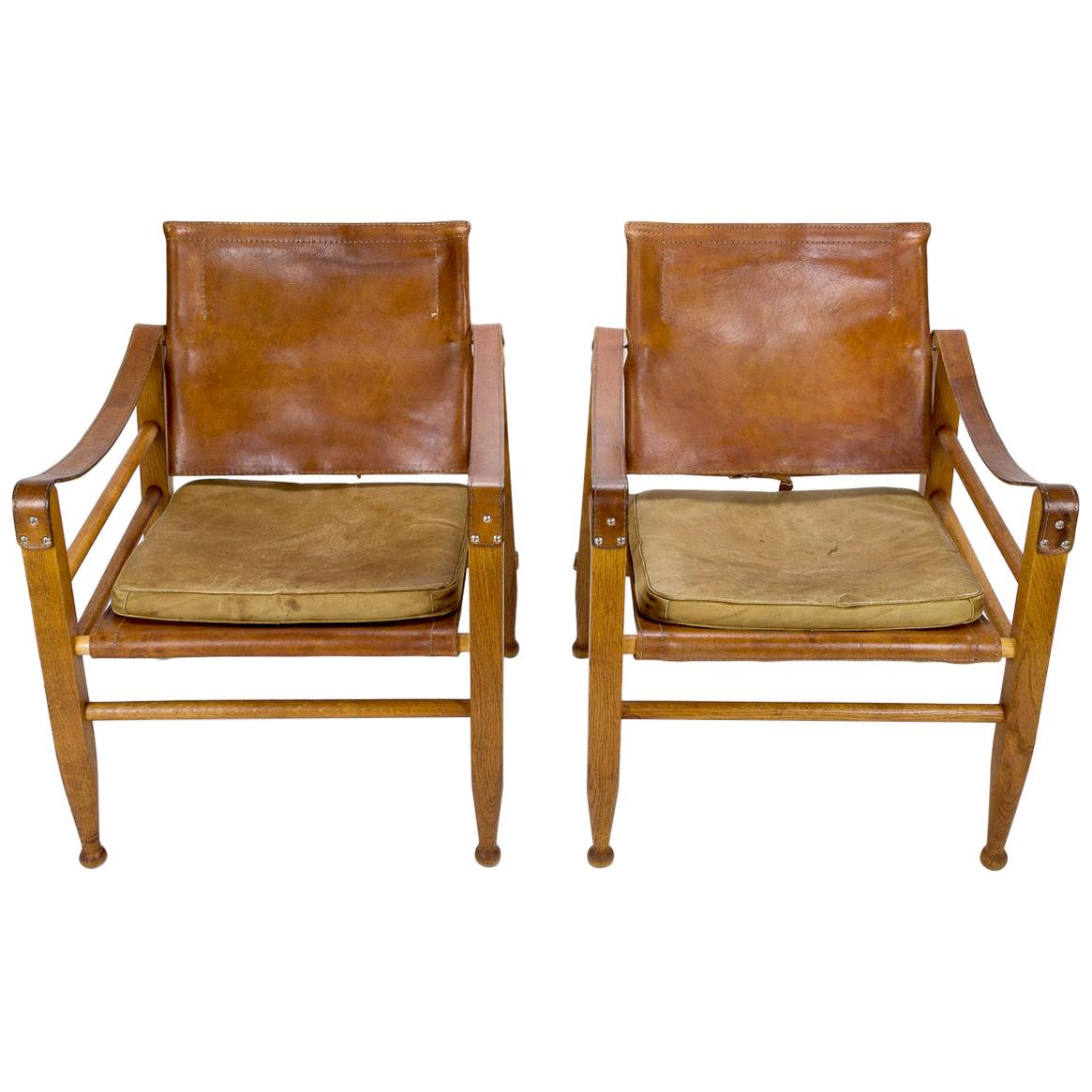Pair of Midcentury Aage Bruun Safari Chairs, Denmark, 1960s
